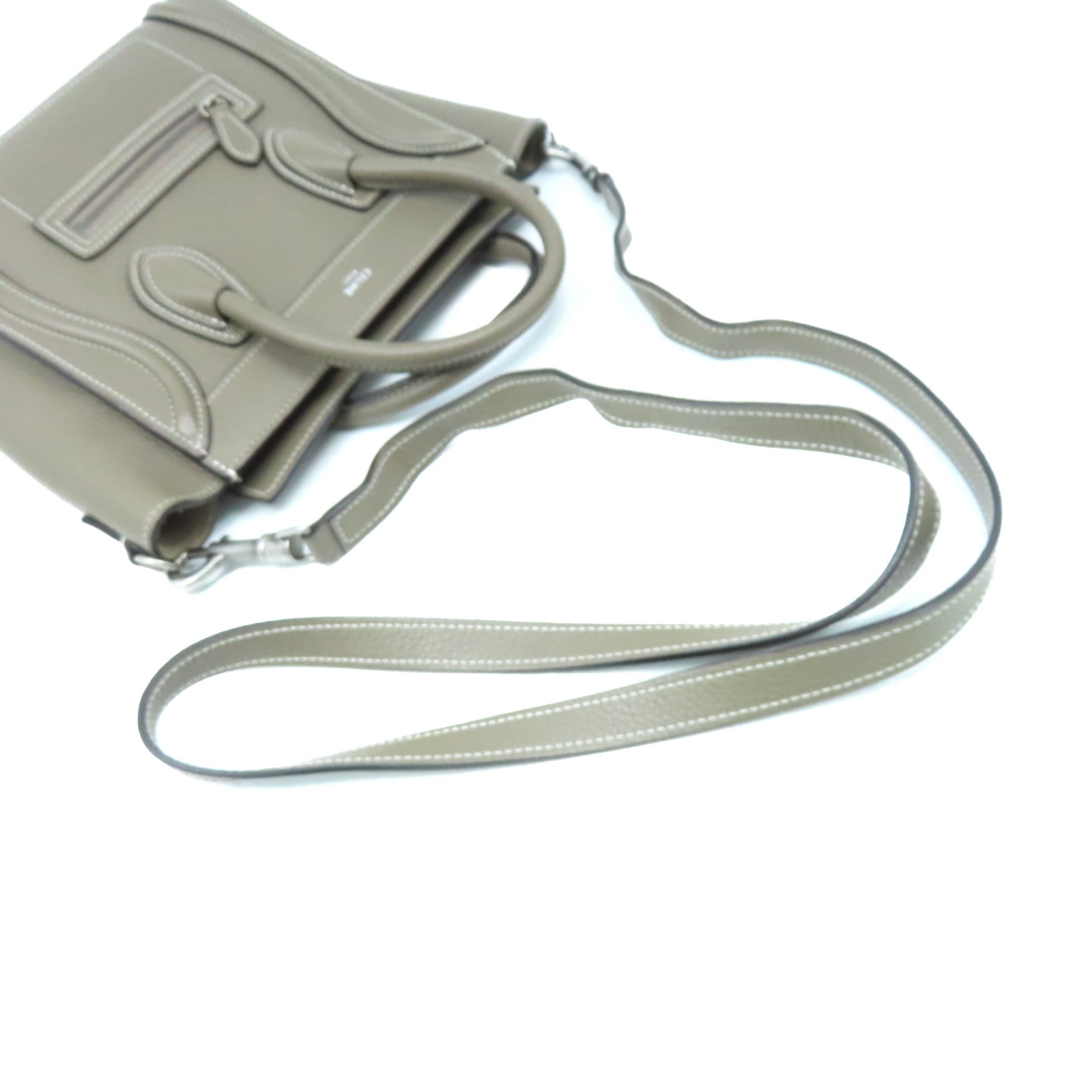 CELINE 【激減優惠】牛皮皮革Nano Luggage Shoulder Bag銀扣手挽肩背兩用袋灰色