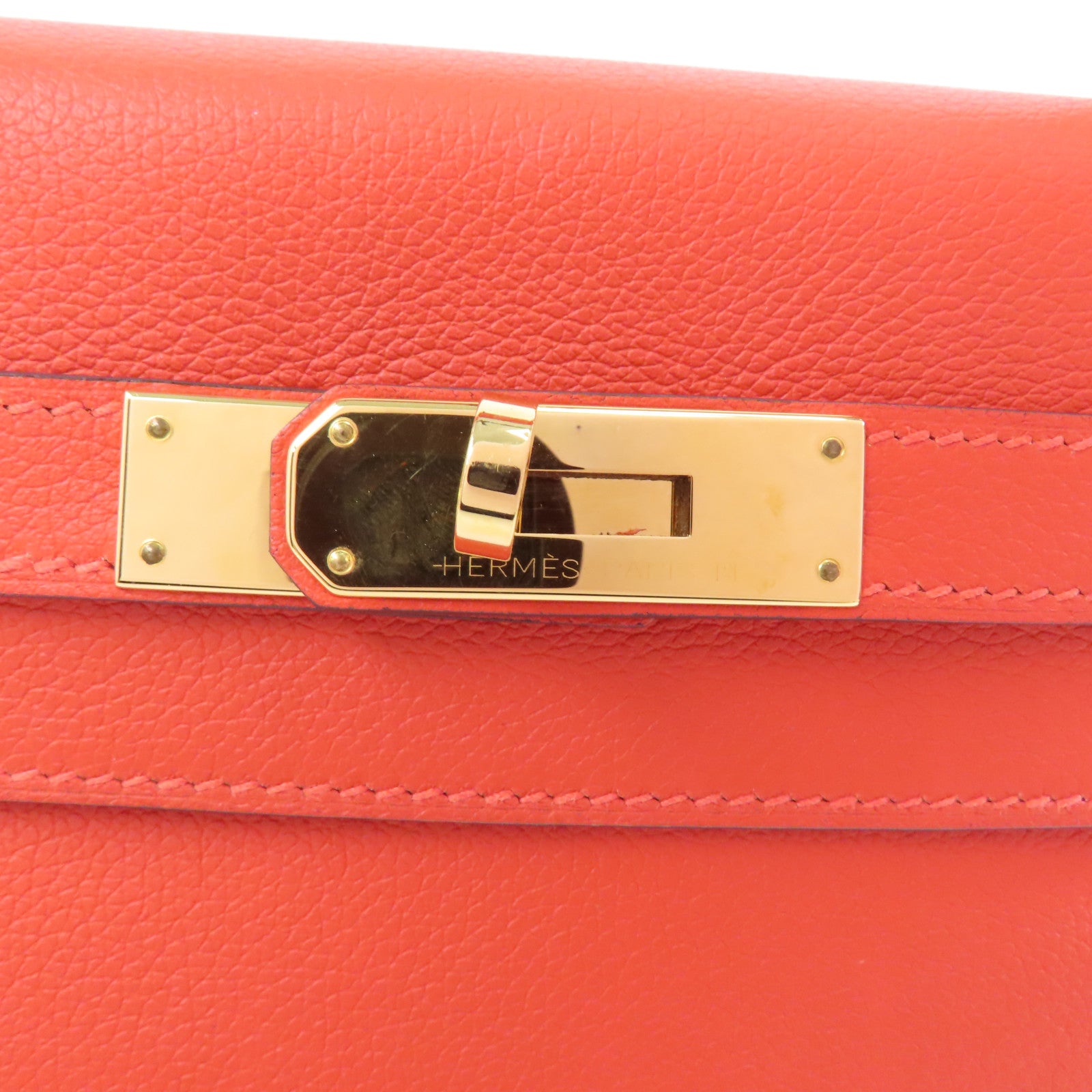 HERMES Evercolor皮革Kelly 28金扣手挽肩背兩用袋Rouge H/紅色