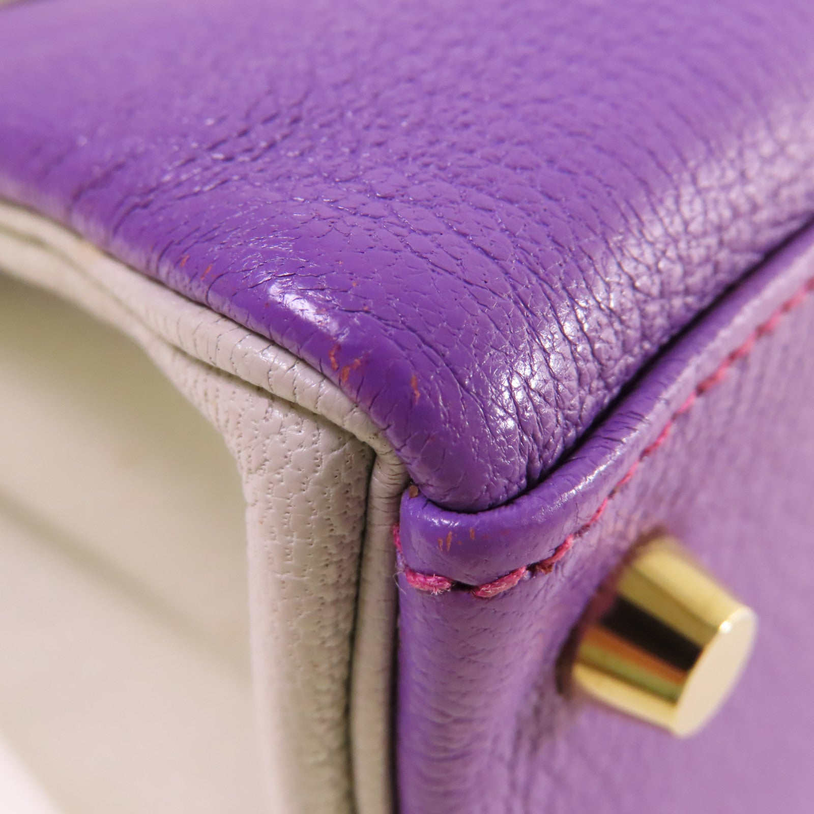 HERMES 【激減優惠】Clemence皮革Kelly 28 2Way Shoulder Bag金扣手挽肩背兩用袋9P Parme帕爾馬紫色/8U Bleu Glacier 冰川藍色