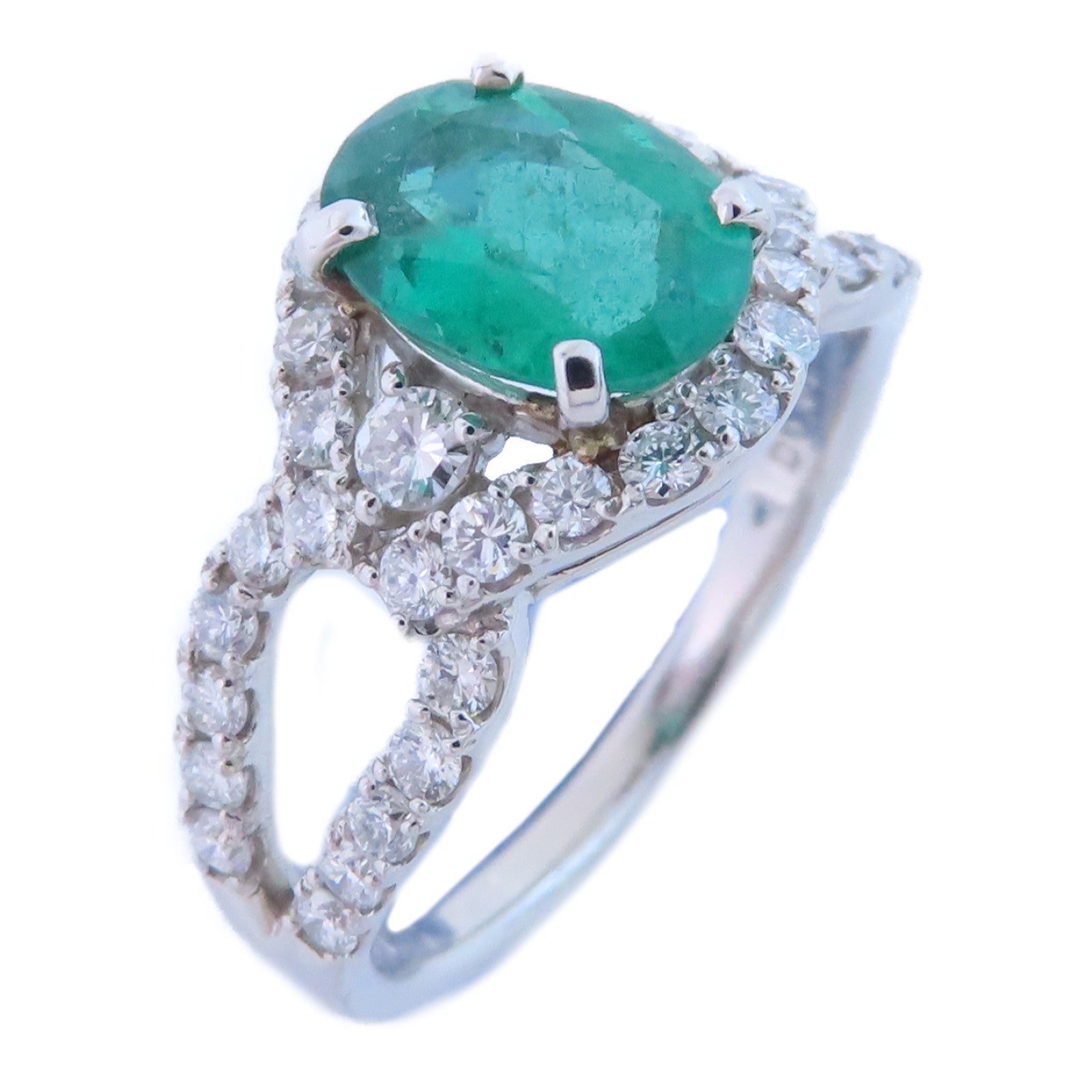 JEWELRY PT900鉑金/綠寶石/鑽石Emerald Diamond Ring戒指US#5.75