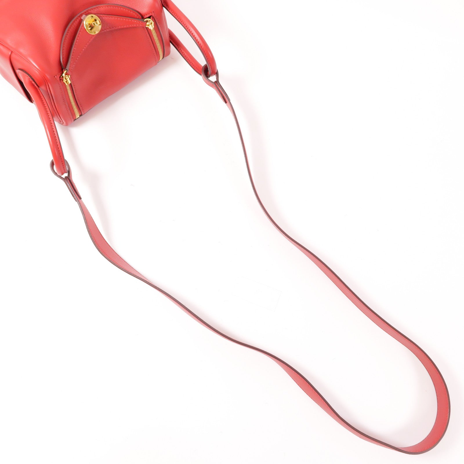HERMES GHW Mini Lindy 2 Way Shoulder Bag Handbag Swift Leather Rouge Casaque/Red