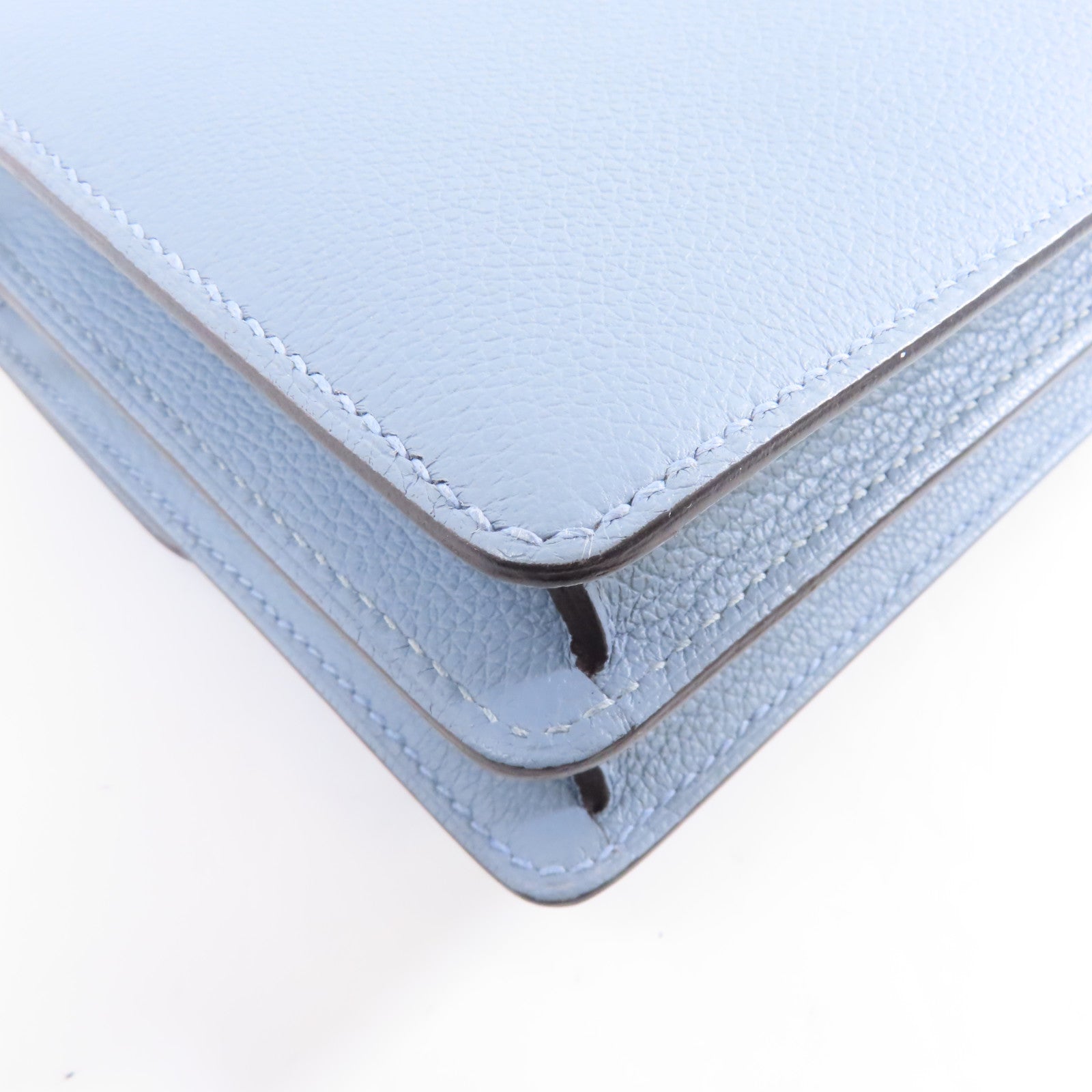 HERMES Evercolor皮革Mini Roulis銀扣肩背袋Bleu Lin/藍色
