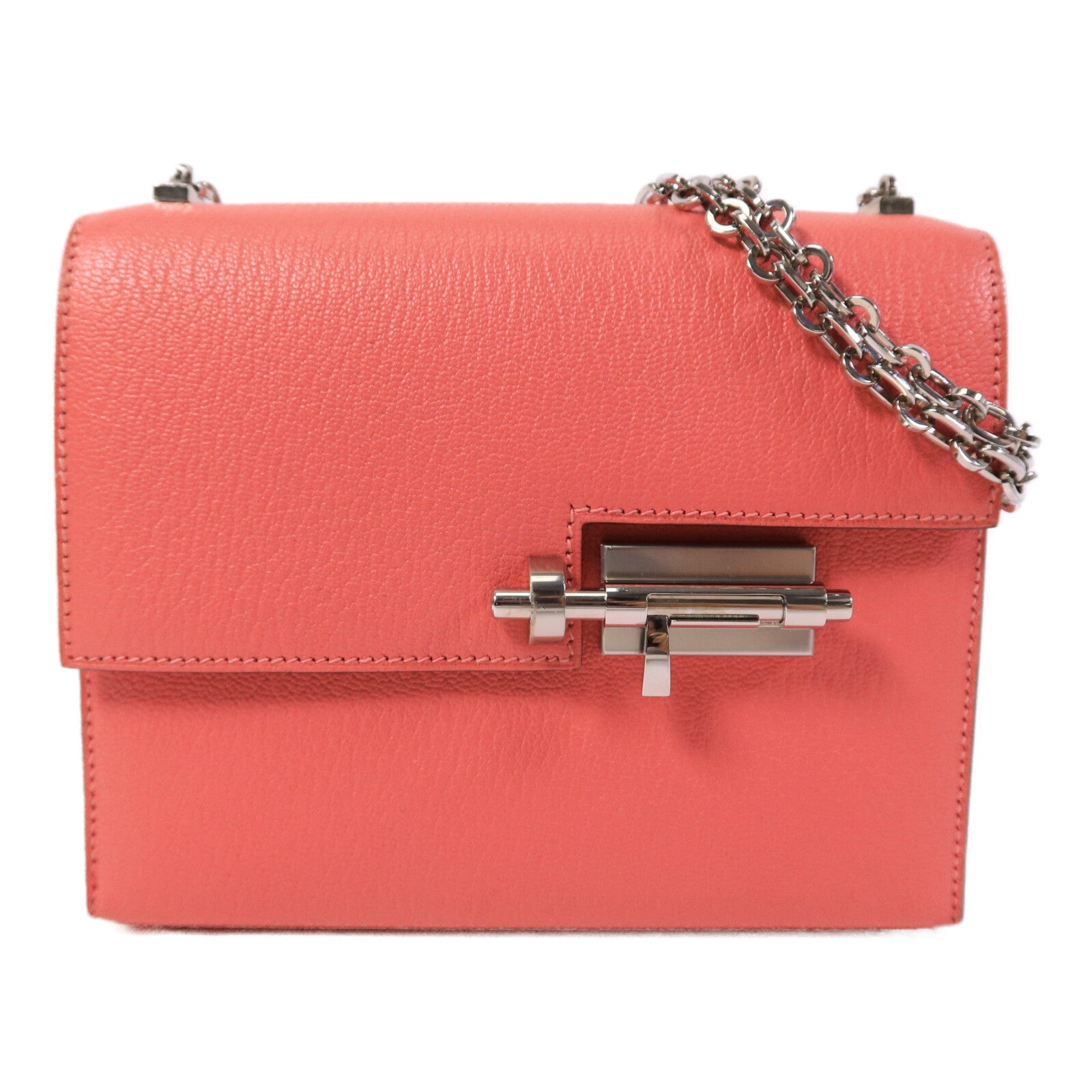 HERMES Chevre皮革Verrou Mini鏈帶肩背袋Rose Lipstick
