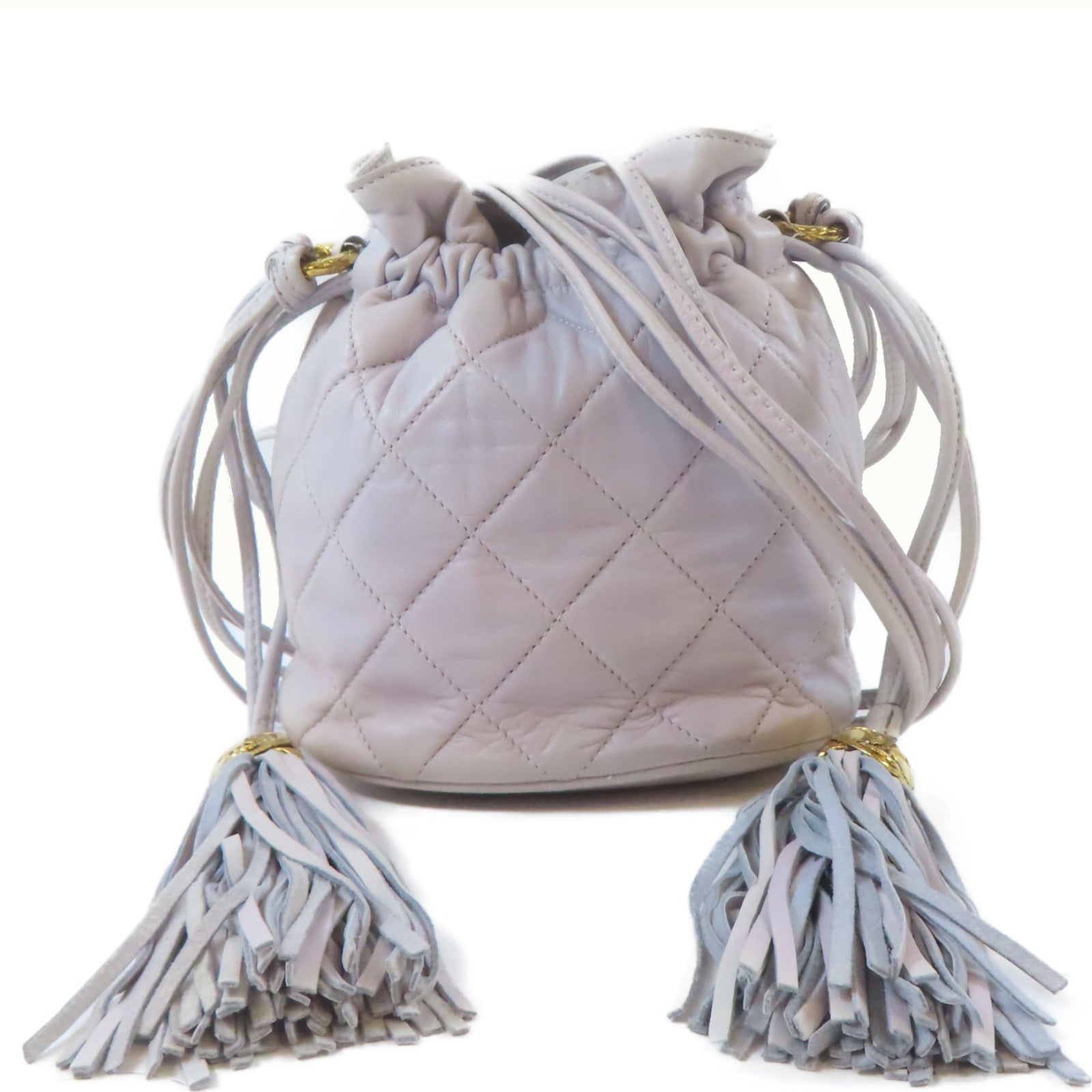 CHANEL 【激減優惠】菱格羊皮皮革Vintage Bucket Bag金扣肩背袋灰色