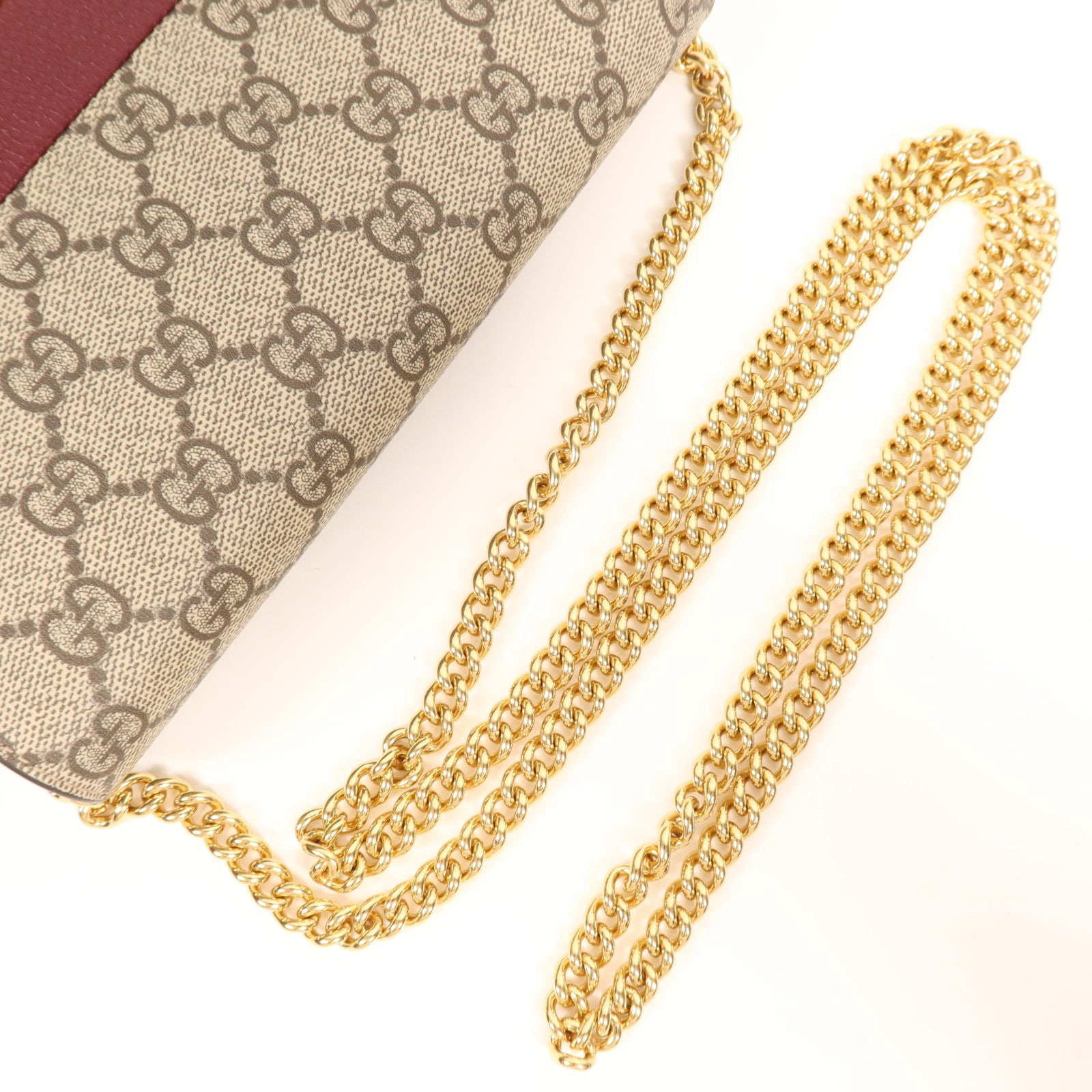 GUCCI 牛皮皮革/塗層帆布GG Marmont Bi-Color Wallet On Chain金扣鏈帶肩背袋