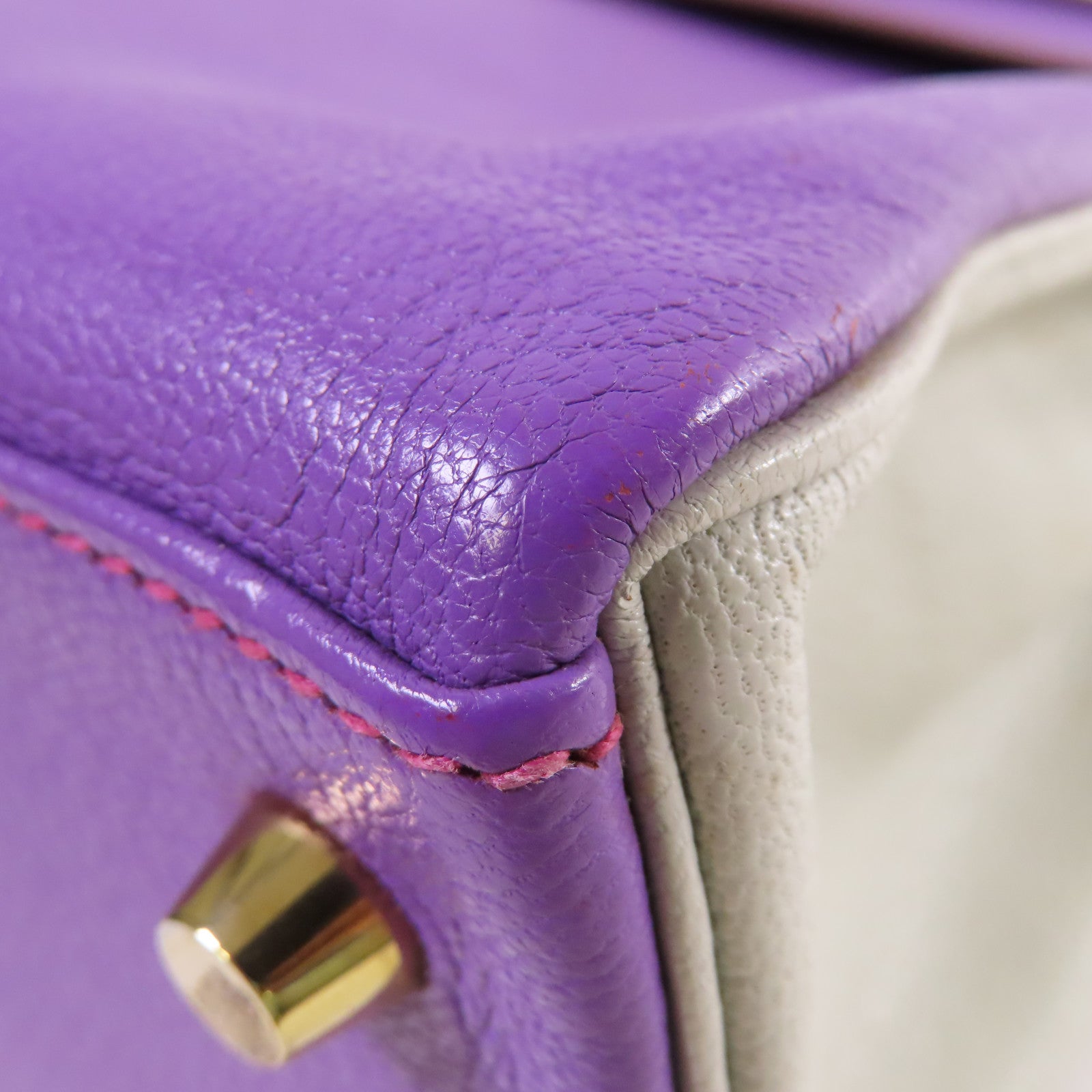 HERMES 【激減優惠】Clemence皮革Kelly 28 2Way Shoulder Bag金扣手挽肩背兩用袋9P Parme帕爾馬紫色/8U Bleu Glacier 冰川藍色