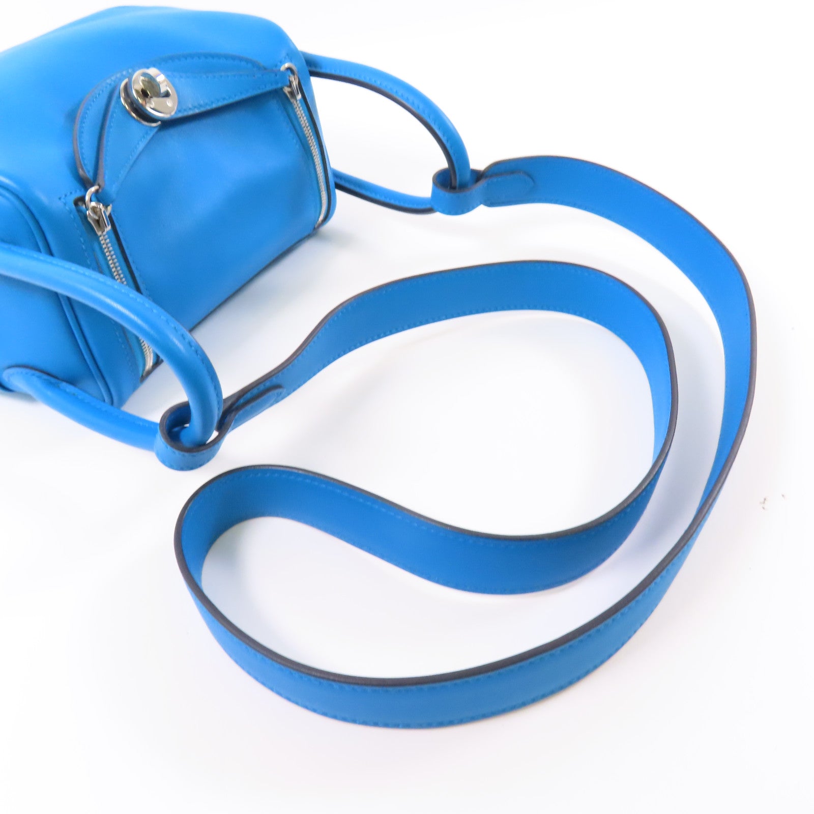 HERMES PHW Mini Lindy 2Way Shoulder Hand Bag Veau Swift Stamp B Bleu frida
