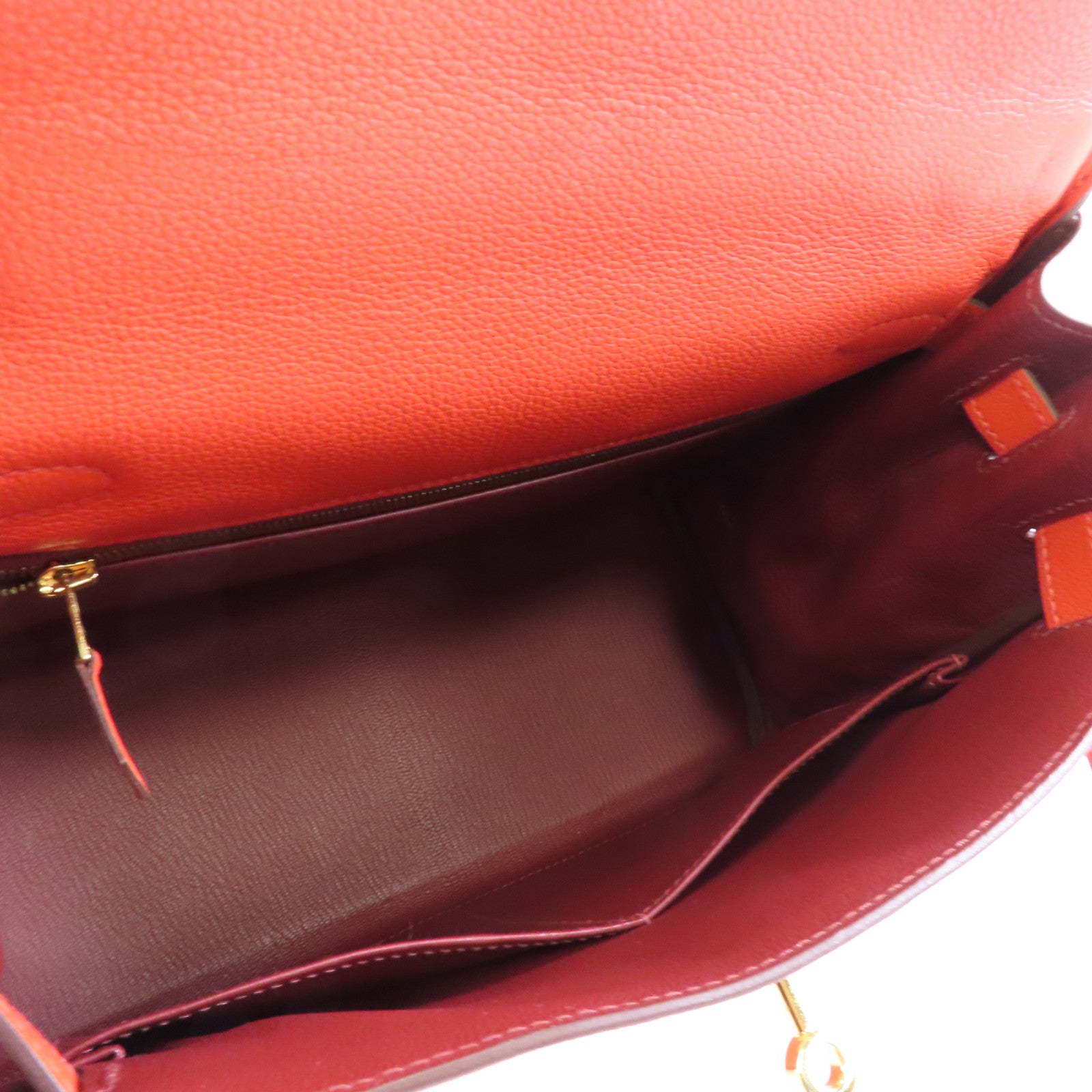 HERMES Evercolor皮革Kelly 28金扣手挽肩背兩用袋Rouge H/紅色