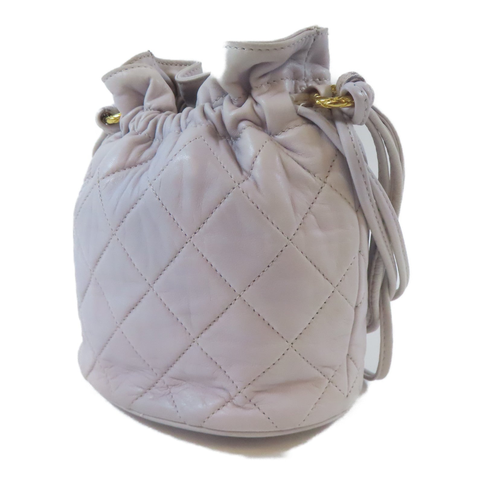 CHANEL 【激減優惠】菱格羊皮皮革Vintage Bucket Bag金扣肩背袋灰色