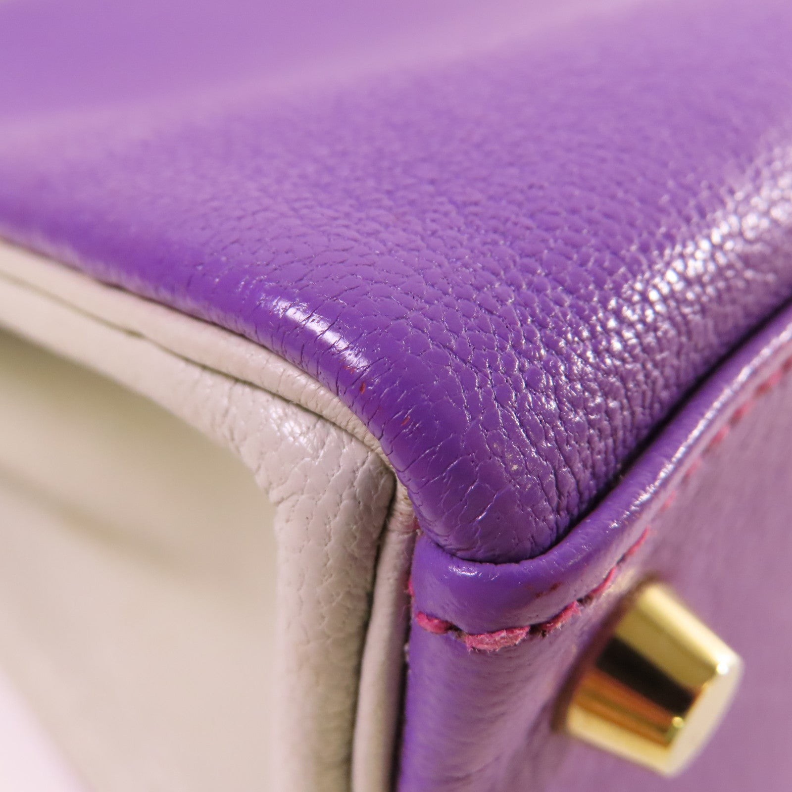 HERMES 【激減優惠】Clemence皮革Kelly 28 2Way Shoulder Bag金扣手挽肩背兩用袋9P Parme帕爾馬紫色/8U Bleu Glacier 冰川藍色