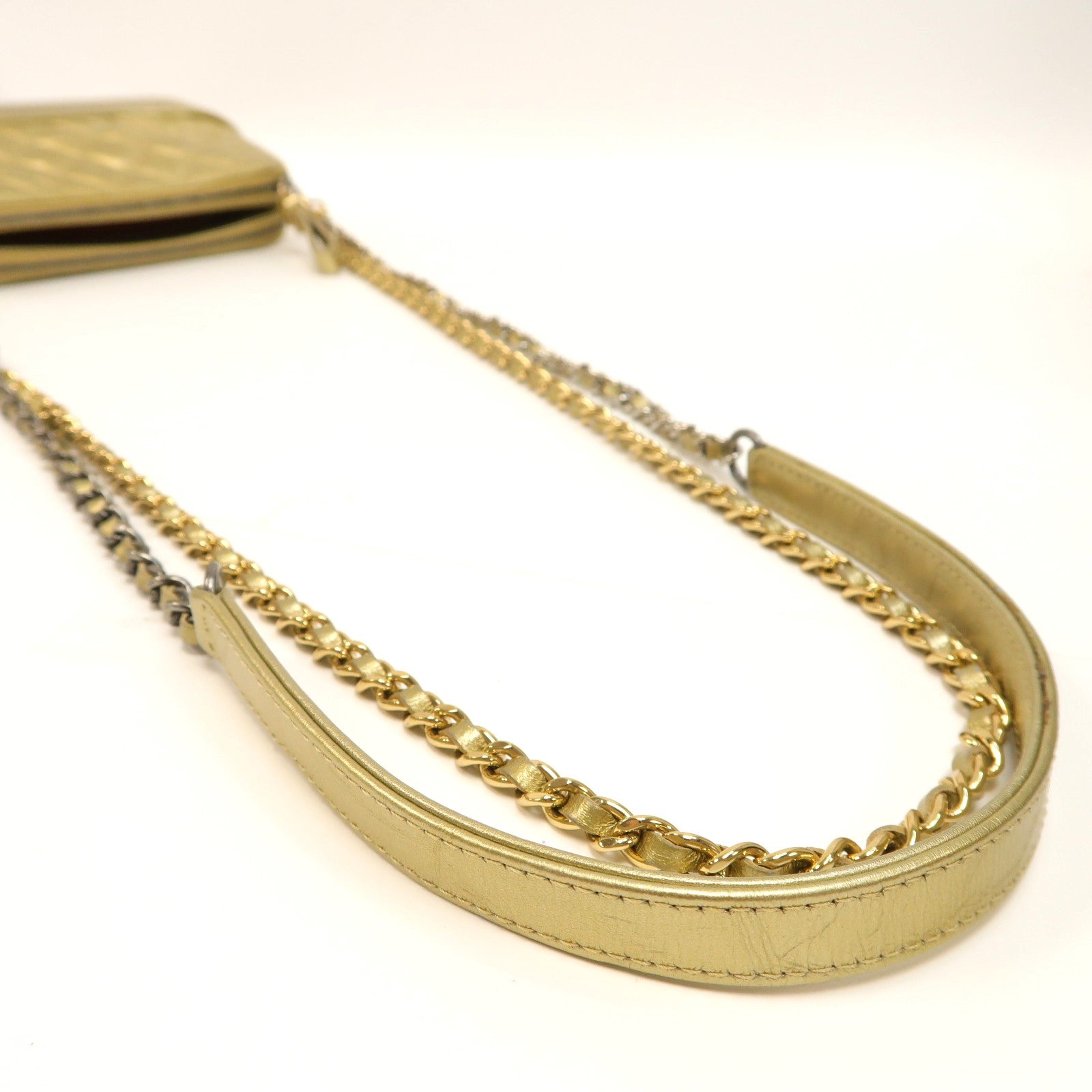 CHANEL 【激減優惠】菱格牛皮皮革Gabrielle Clutch With Chain Shoulder Bag金扣/銀扣鏈帶肩背袋金色