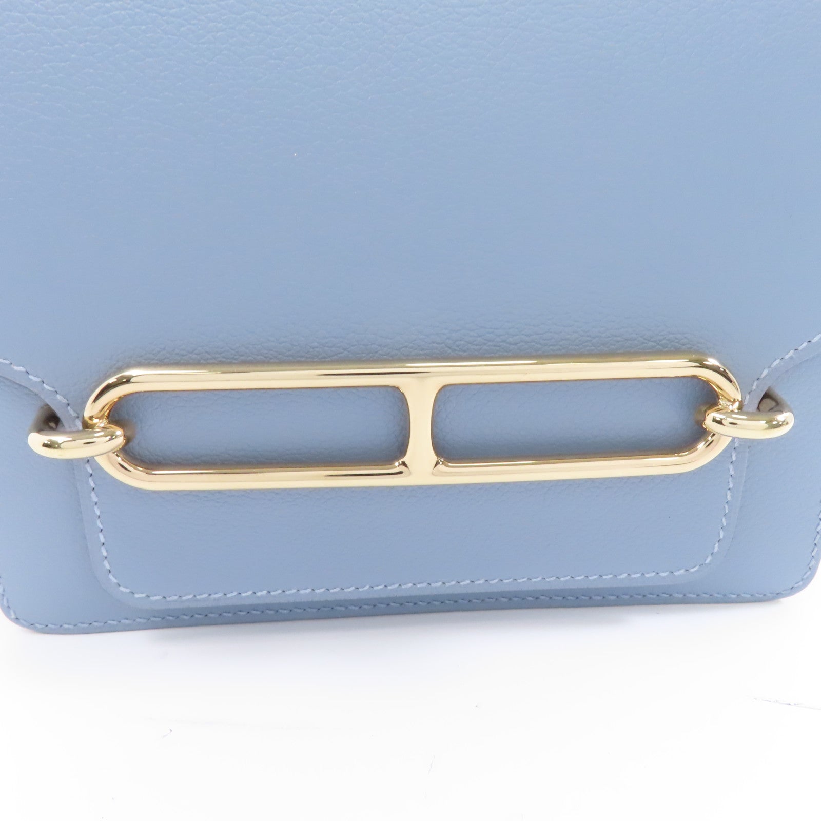 HERMES Evercolor皮革Mini Roulis銀扣肩背袋Bleu Lin/藍色