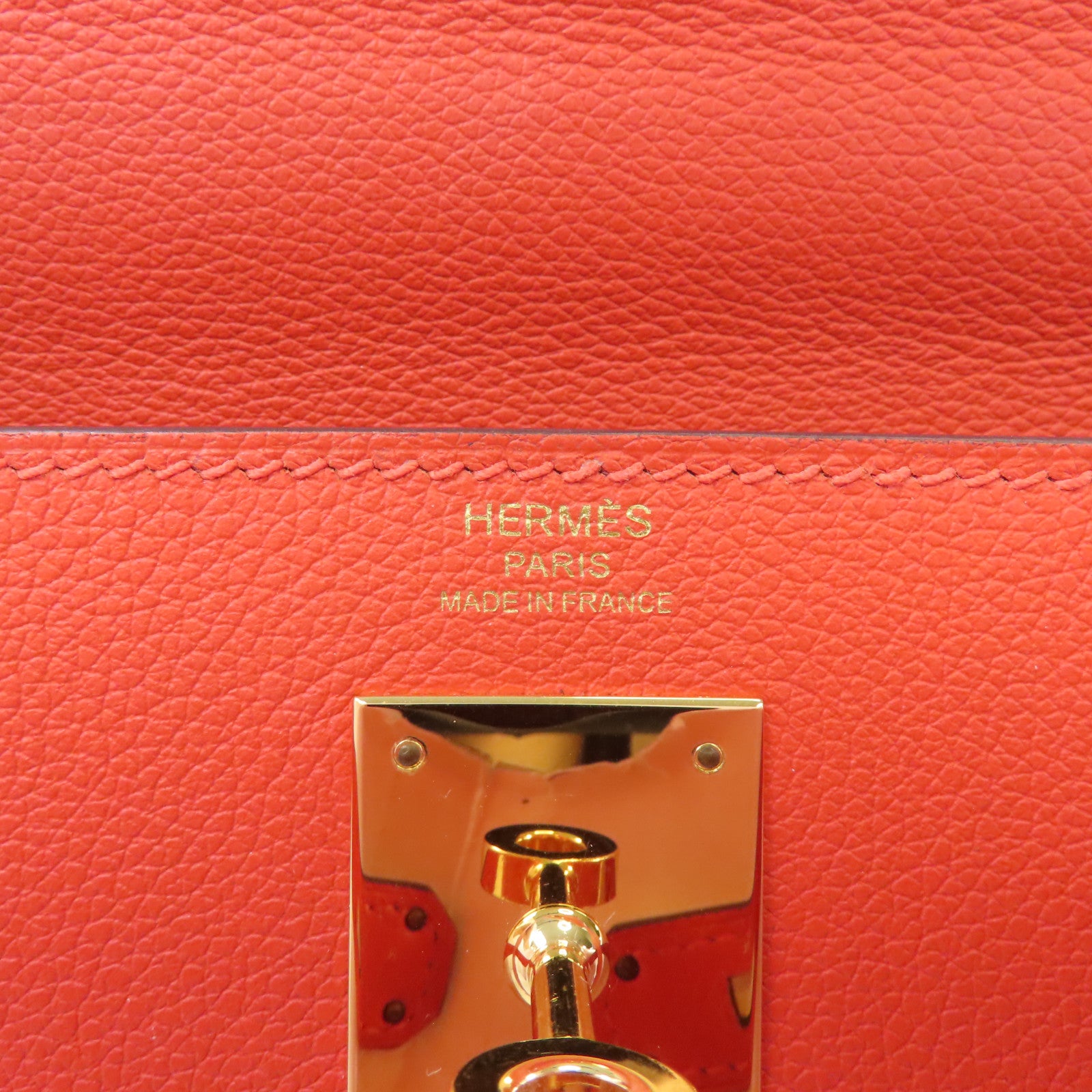 HERMES Evercolor皮革Kelly 28金扣手挽肩背兩用袋Rouge H/紅色