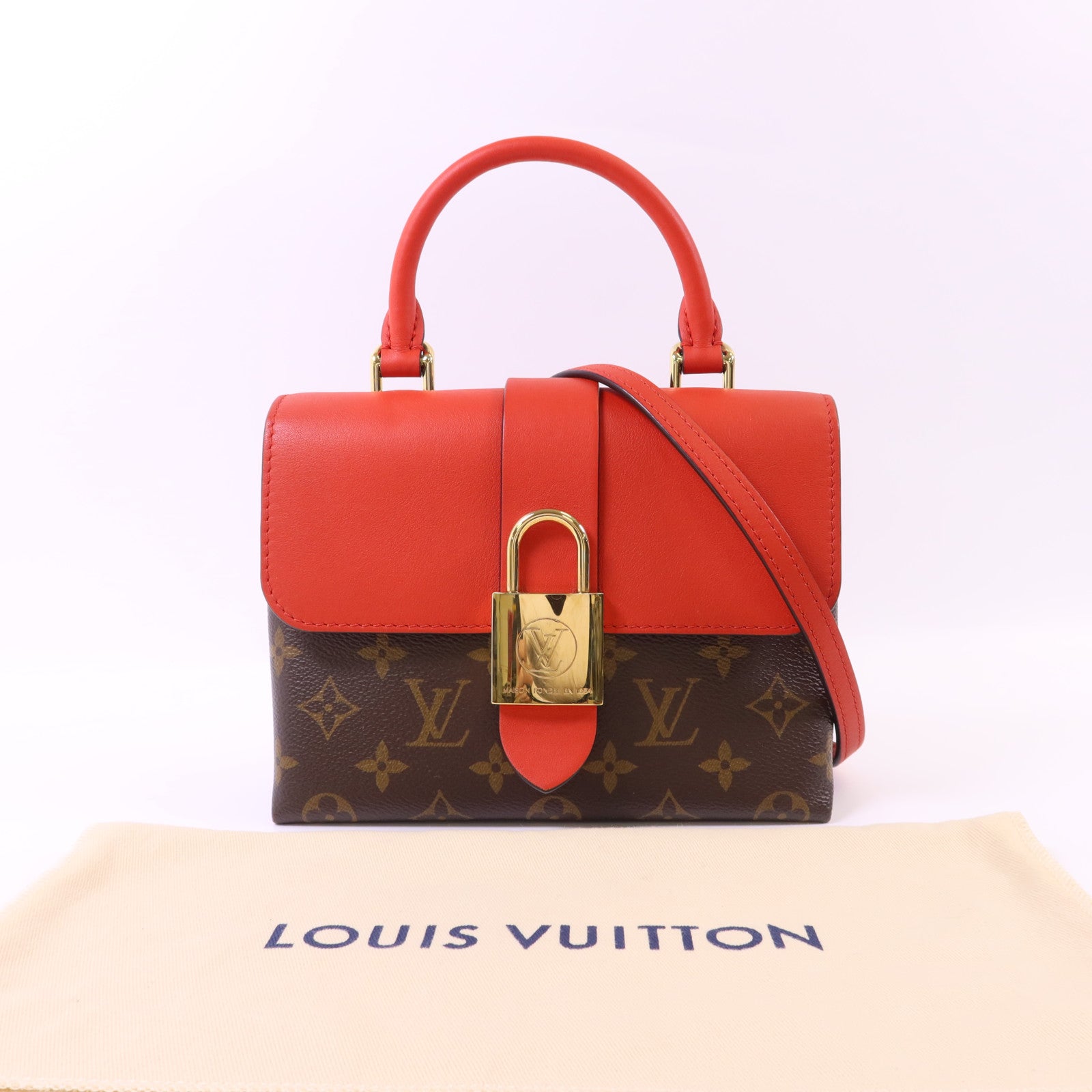 LOUIS VUITTON Monogram Locky BB金扣手挽肩背棕色/紅色