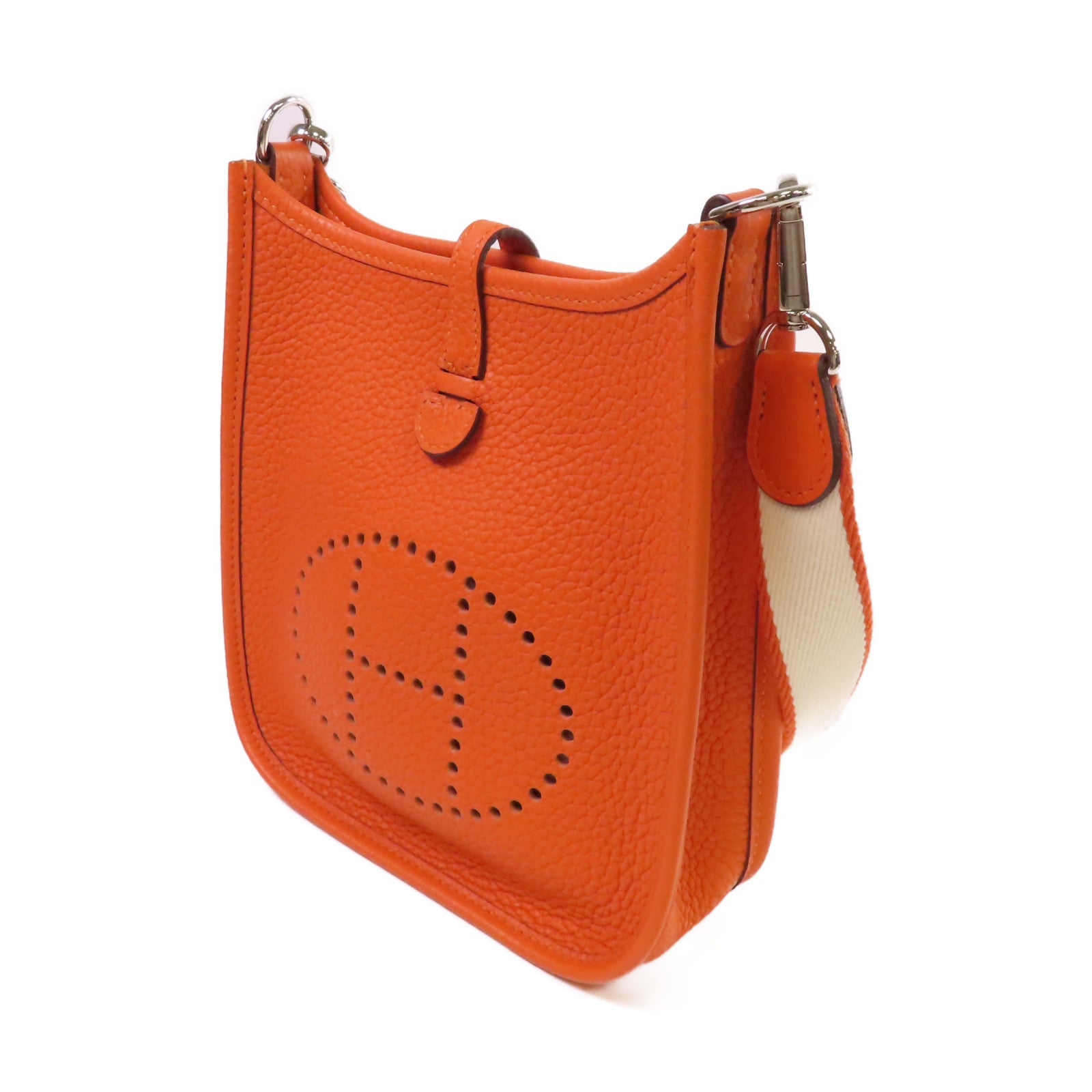 HERMES Clemence皮革Mini Evelyne Shoulder Bag銀扣肩背袋Orange橙色