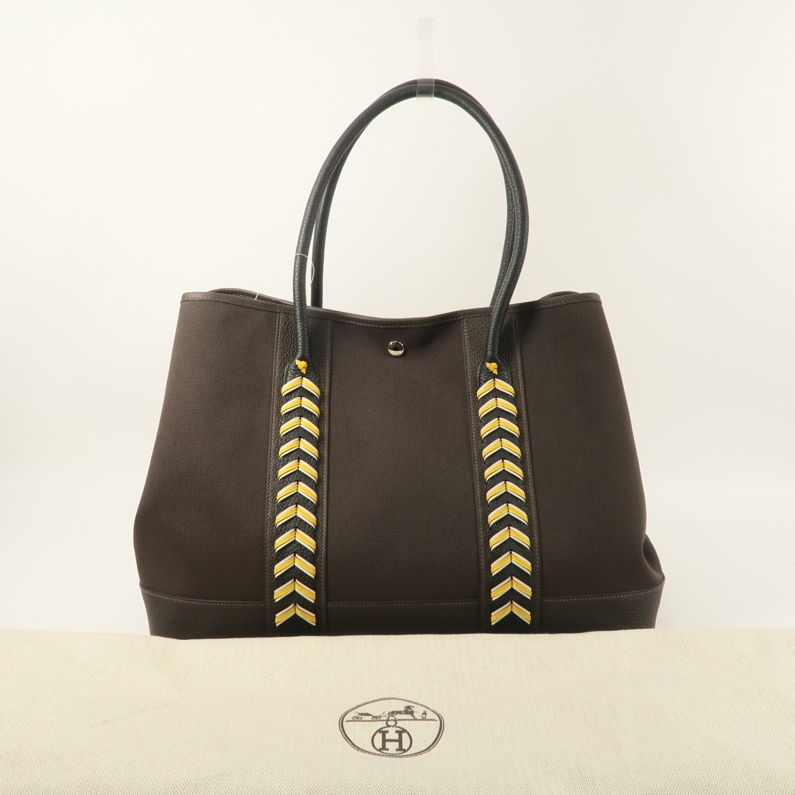 HERMES Toile Militaire帆布/Togo/Swift皮革Garden Voyage 41 Bredies Bag手挽袋Bai Brun/Noir/Sun/Craie