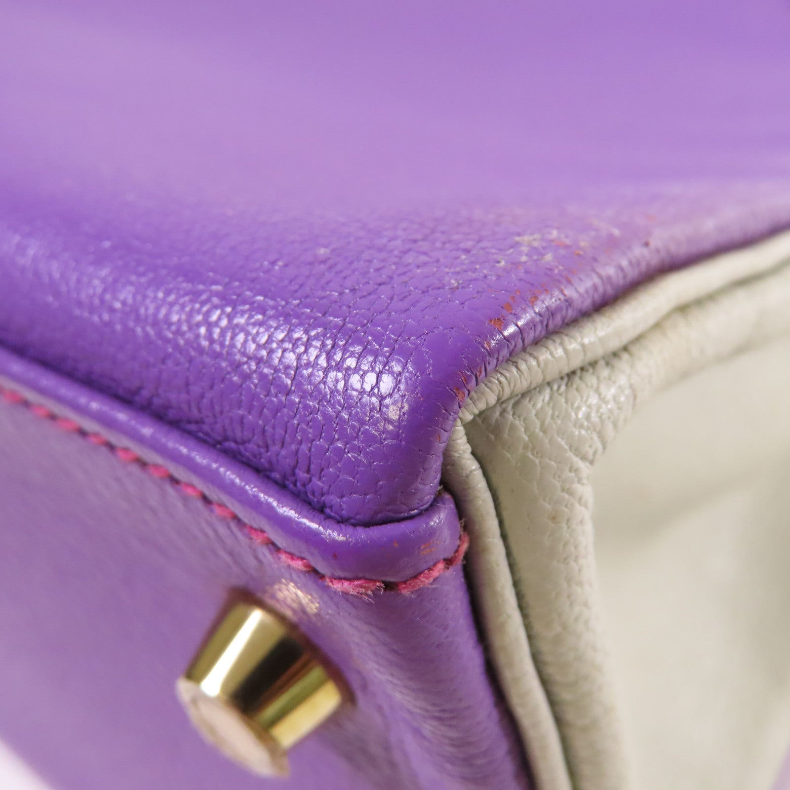 HERMES 【激減優惠】Clemence皮革Kelly 28 2Way Shoulder Bag金扣手挽肩背兩用袋9P Parme帕爾馬紫色/8U Bleu Glacier 冰川藍色