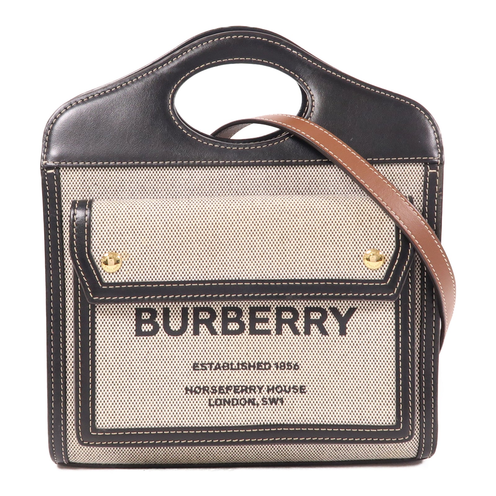 BURBERRY 帆布/皮革Mini Tri-Tone Pocket Bag金扣手挽肩背兩用袋