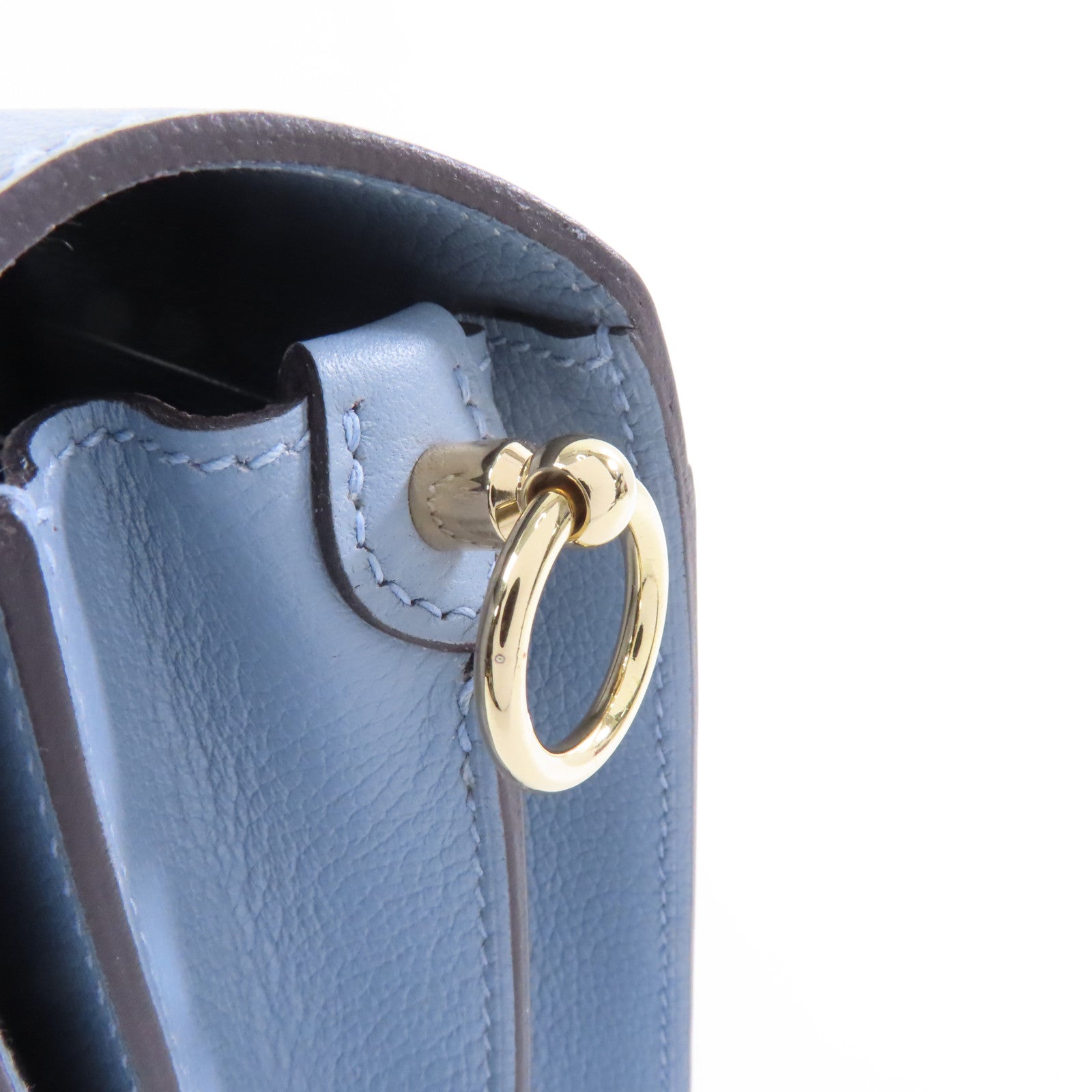 HERMES Evercolor皮革Mini Roulis銀扣肩背袋Bleu Lin/藍色