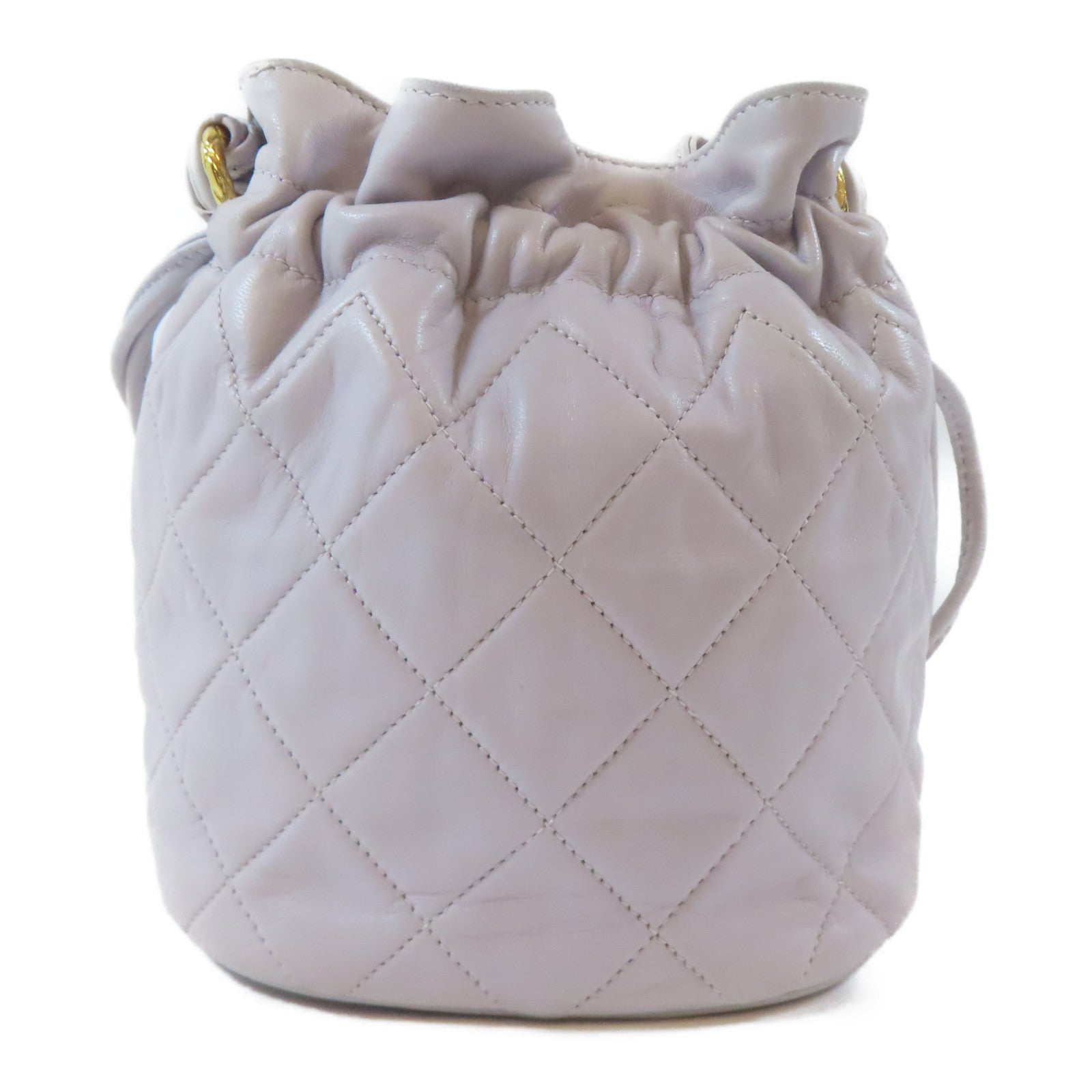 CHANEL 【激減優惠】菱格羊皮皮革Vintage Bucket Bag金扣肩背袋灰色
