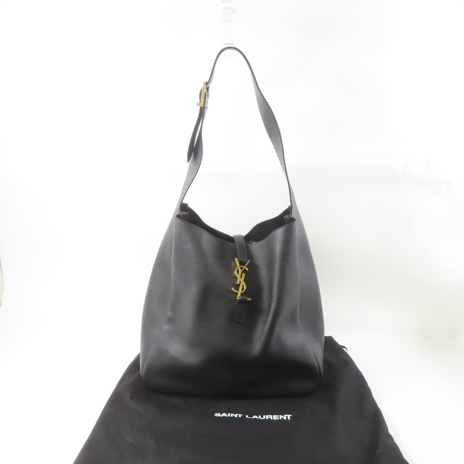SAINT LAURENT 牛皮皮革Hobo Bag金扣肩背袋黑色