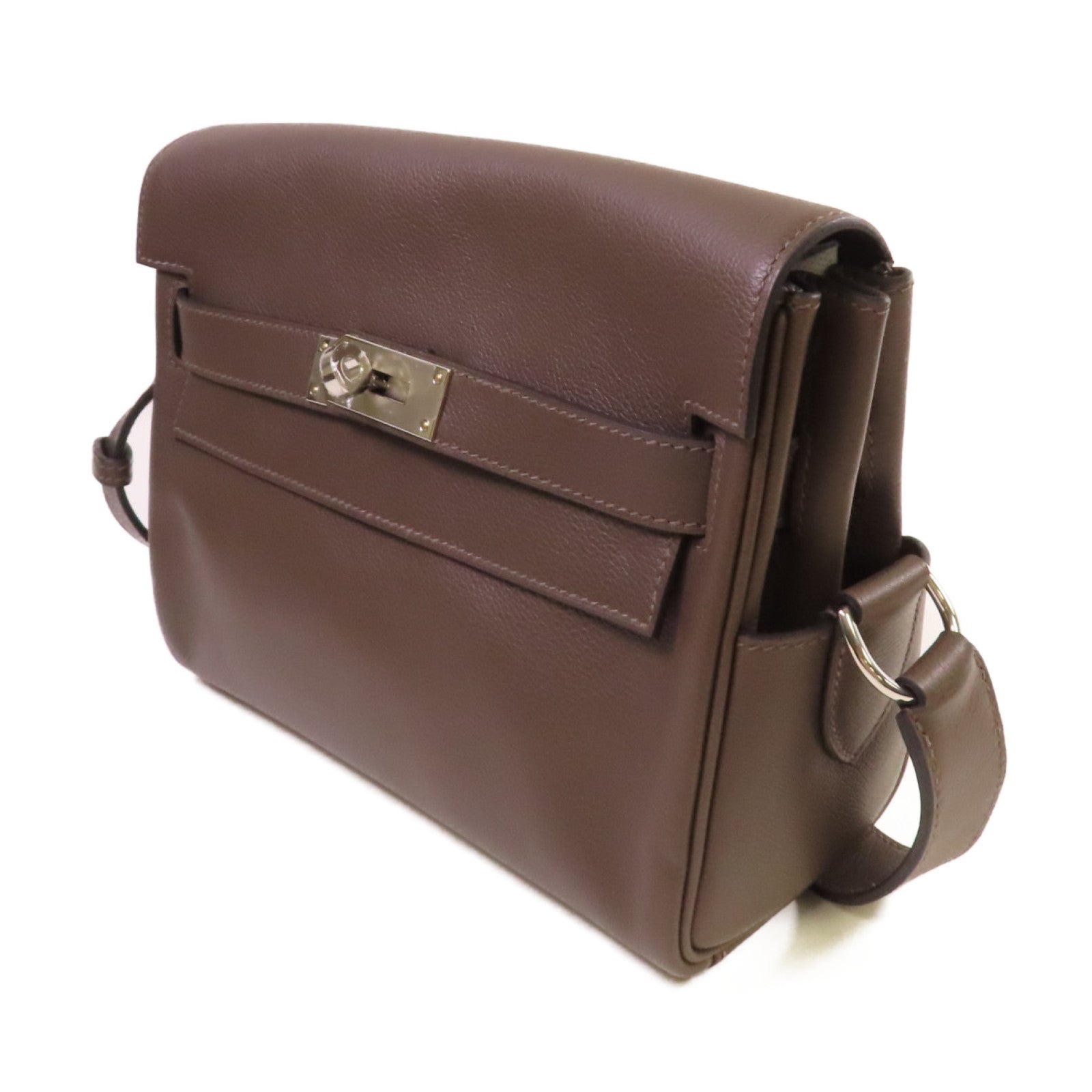HERMES Evercolor皮革Kelly Messenger Bag PM銀扣肩背袋Ecorce樹皮色