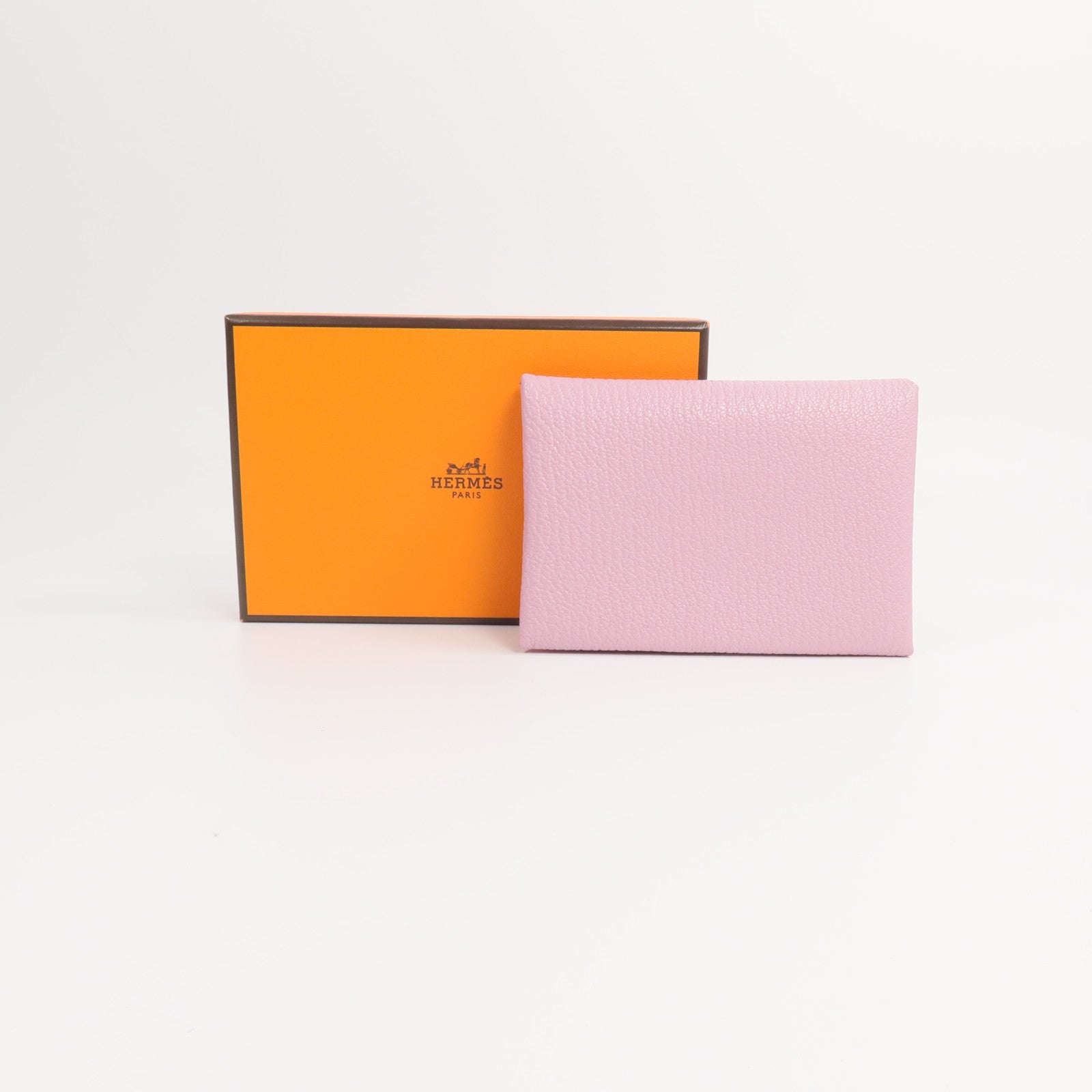 HERMES Chevre皮革Calvi Duo Compact卡片套Mauve Sylvestre