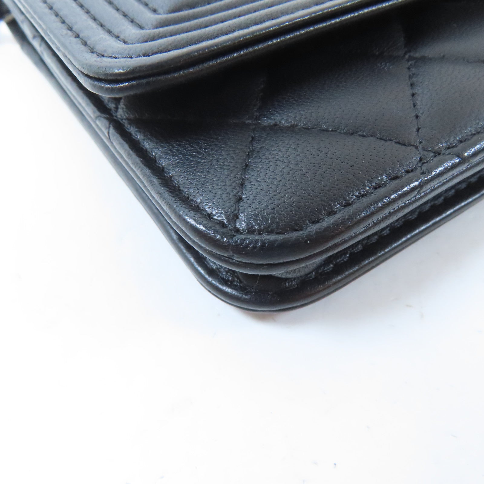 CHANEL 菱格牛皮皮革Chanel Boy Wallet On Chain鏈帶肩背袋黑色