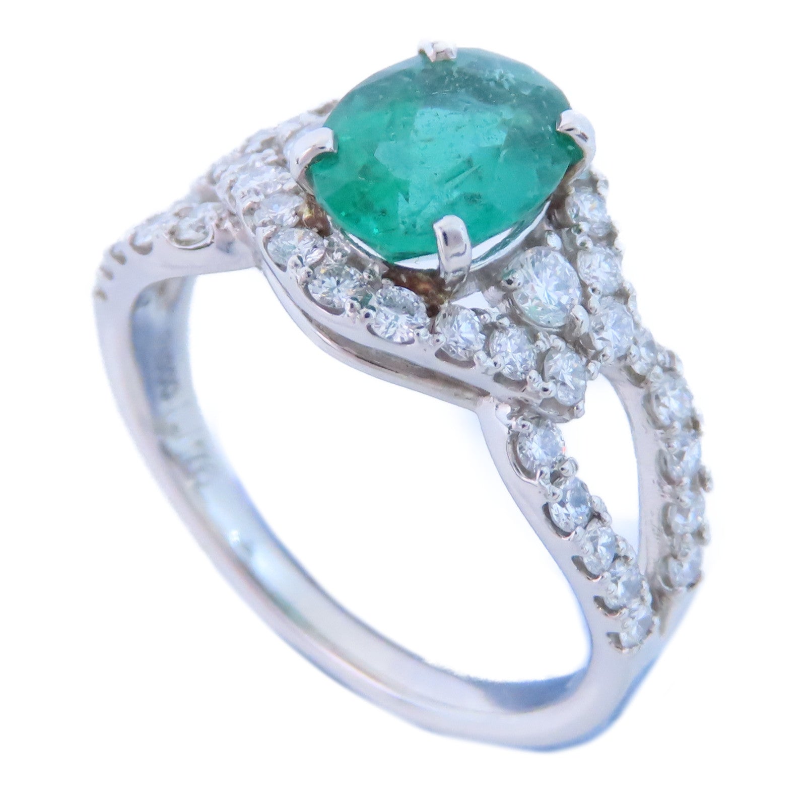 JEWELRY PT900鉑金/綠寶石/鑽石Emerald Diamond Ring戒指US#5.75