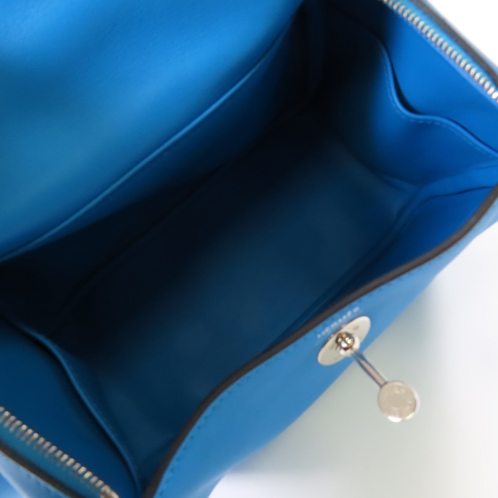 HERMES【激減優惠】 Swift皮革Mini Lindy銀扣手挽肩背兩用袋Bleu frida