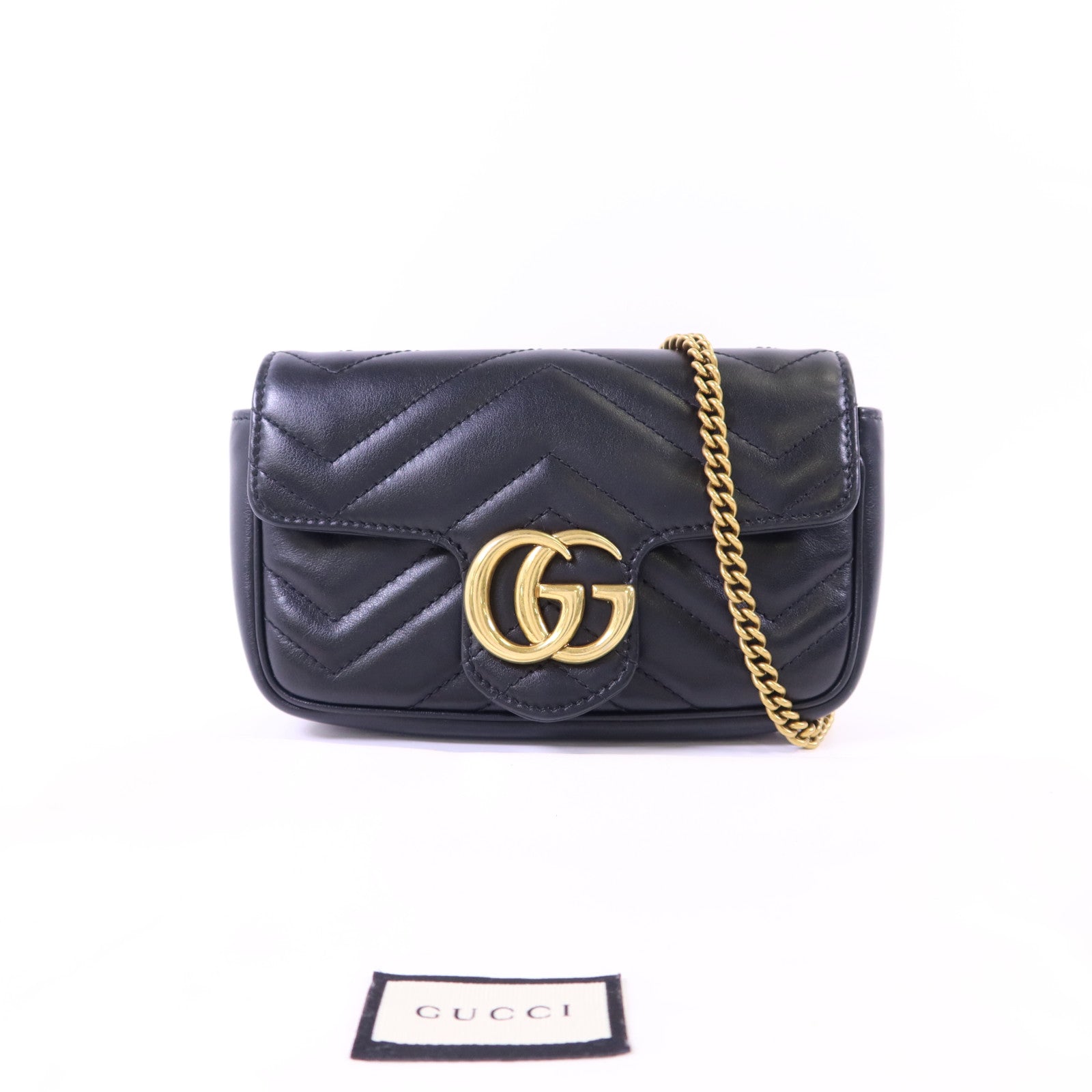 GUCCI 牛皮皮革GG Marmont Super Mini金扣鏈帶肩背袋