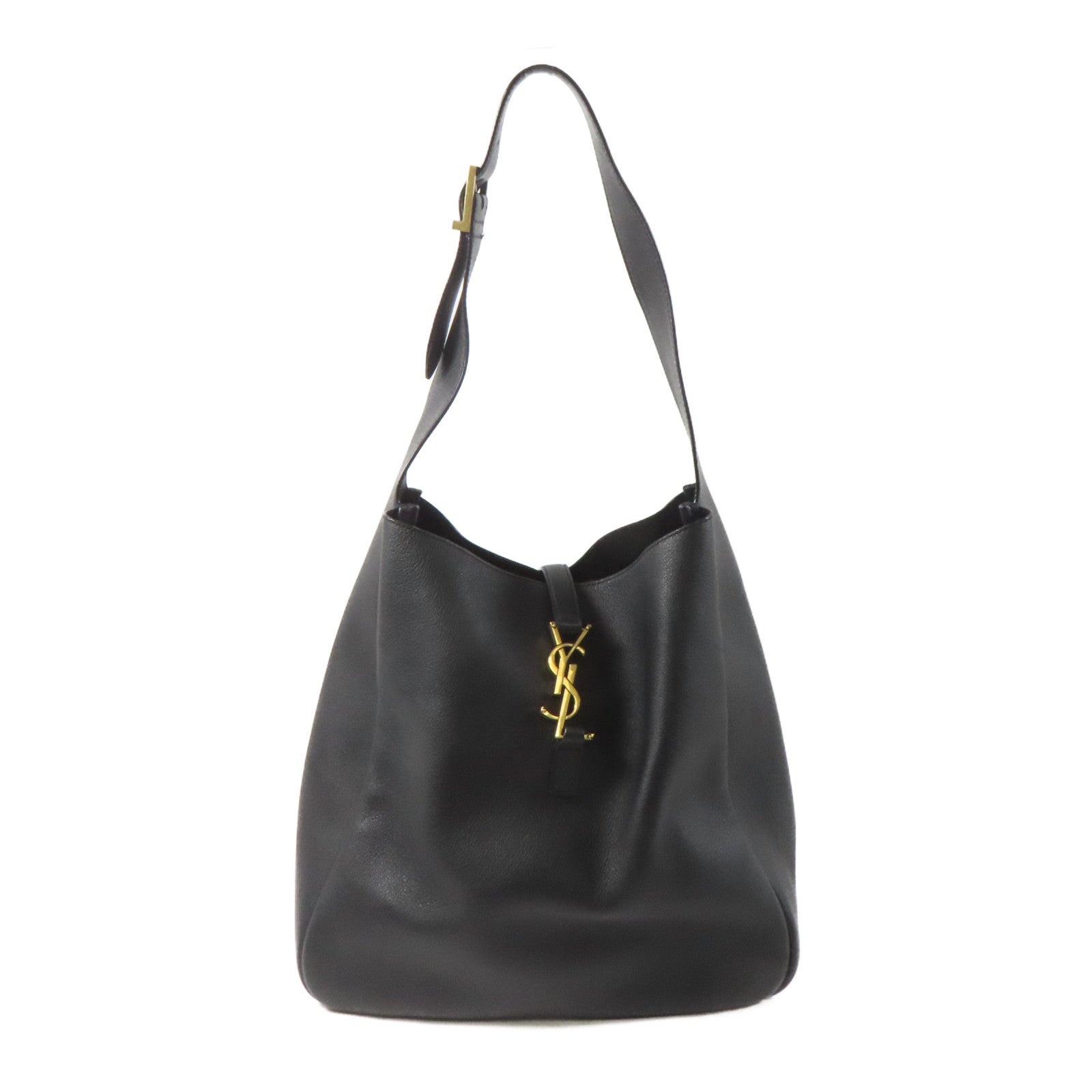 SAINT LAURENT 牛皮皮革Hobo Bag金扣肩背袋黑色