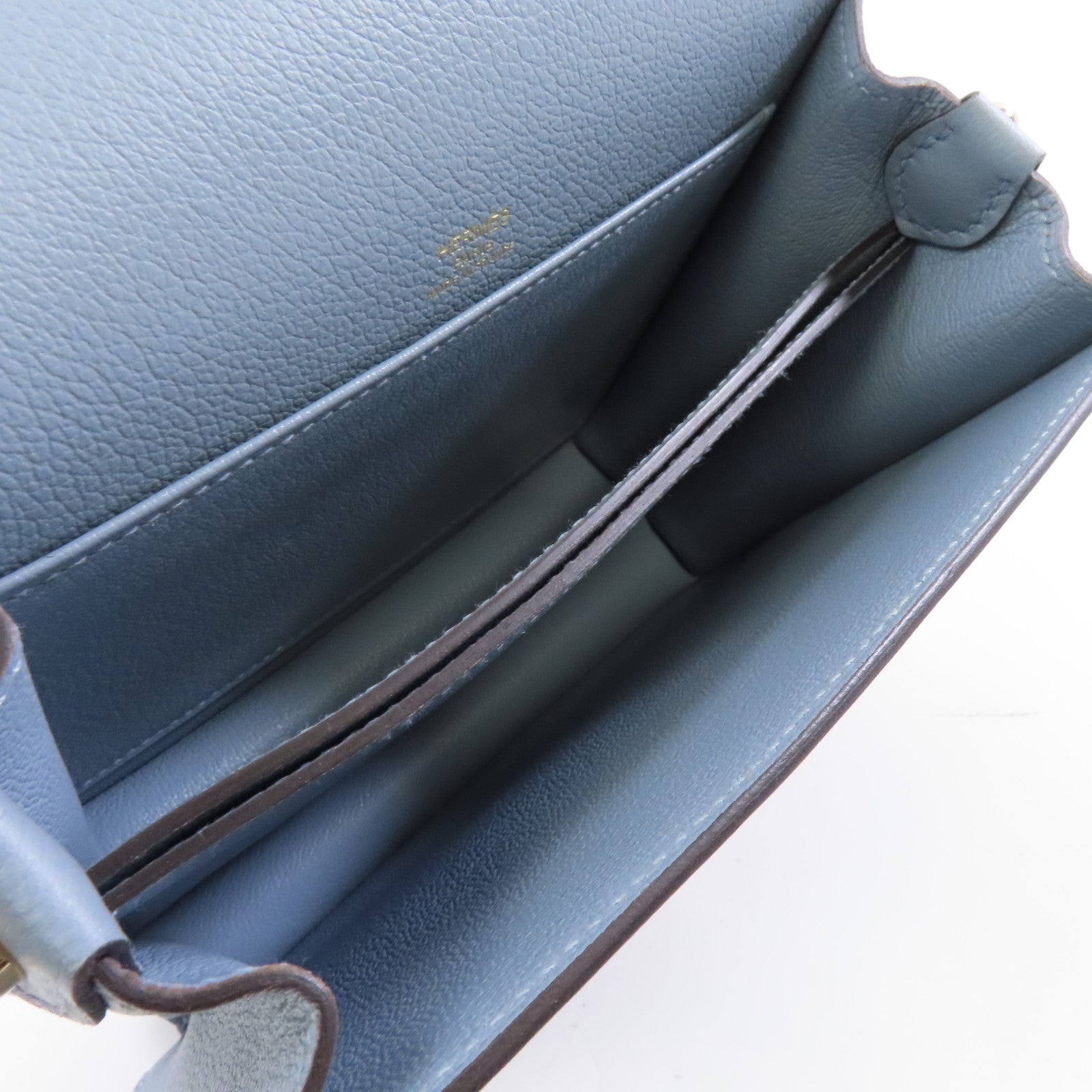 HERMES Evercolor皮革Mini Roulis銀扣肩背袋Bleu Lin/藍色
