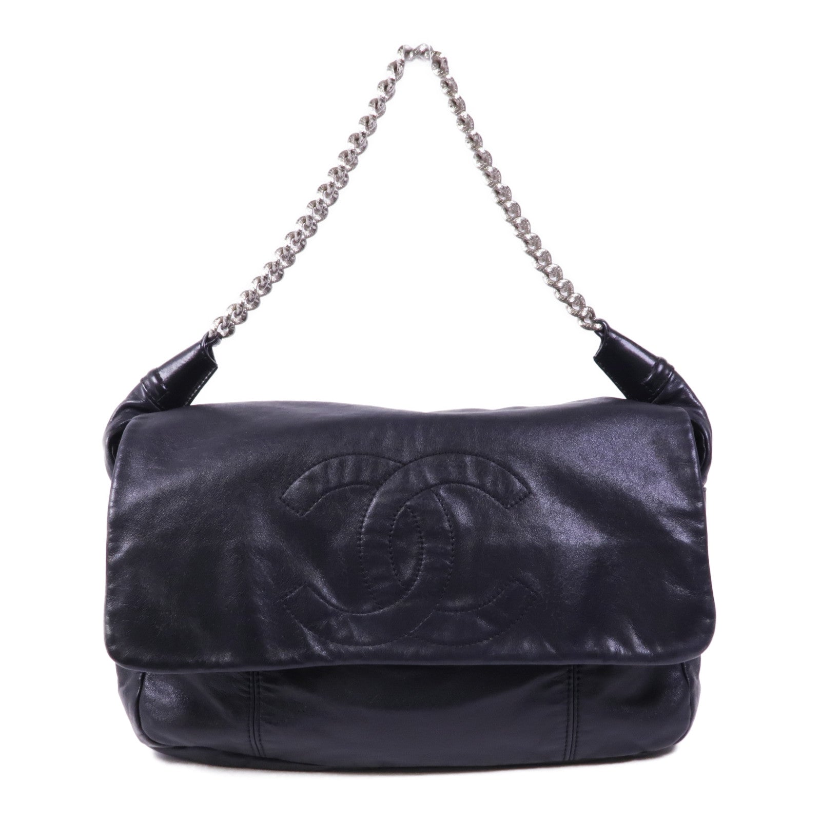 CHANEL 牛皮皮革Chain Shoulder銀扣鏈帶肩背袋