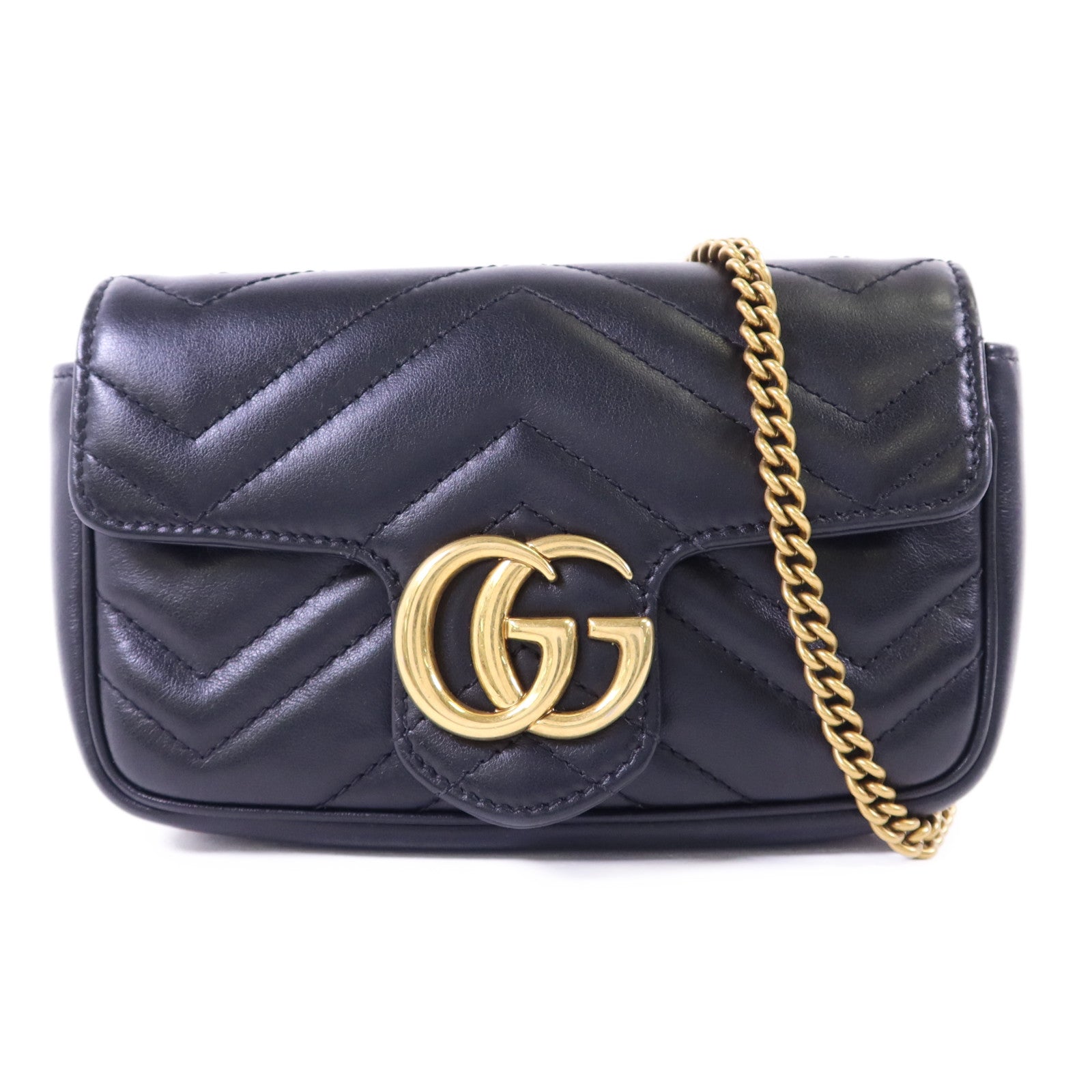 GUCCI 牛皮皮革GG Marmont Super Mini金扣鏈帶肩背袋
