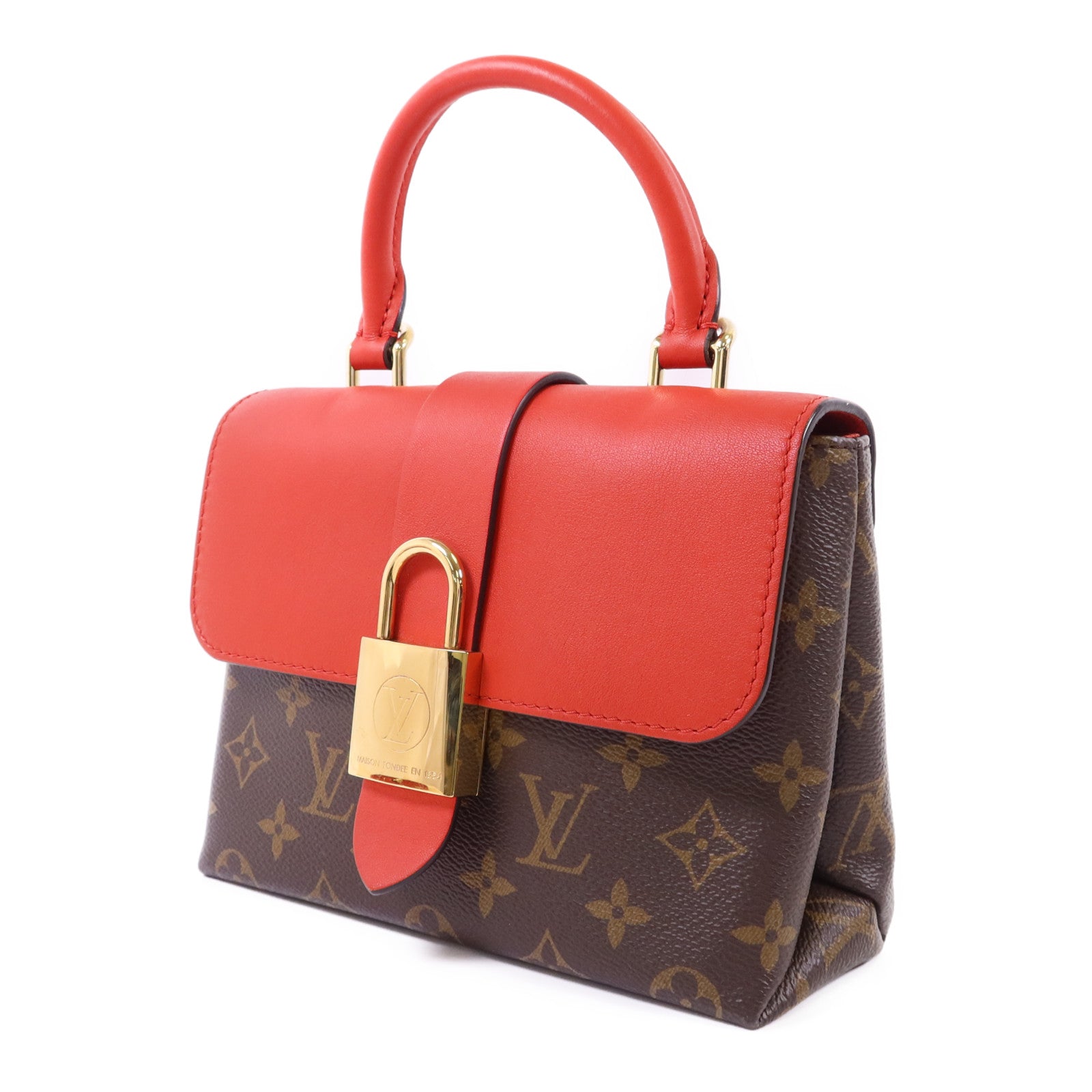 LOUIS VUITTON Monogram Locky BB金扣手挽肩背棕色/紅色