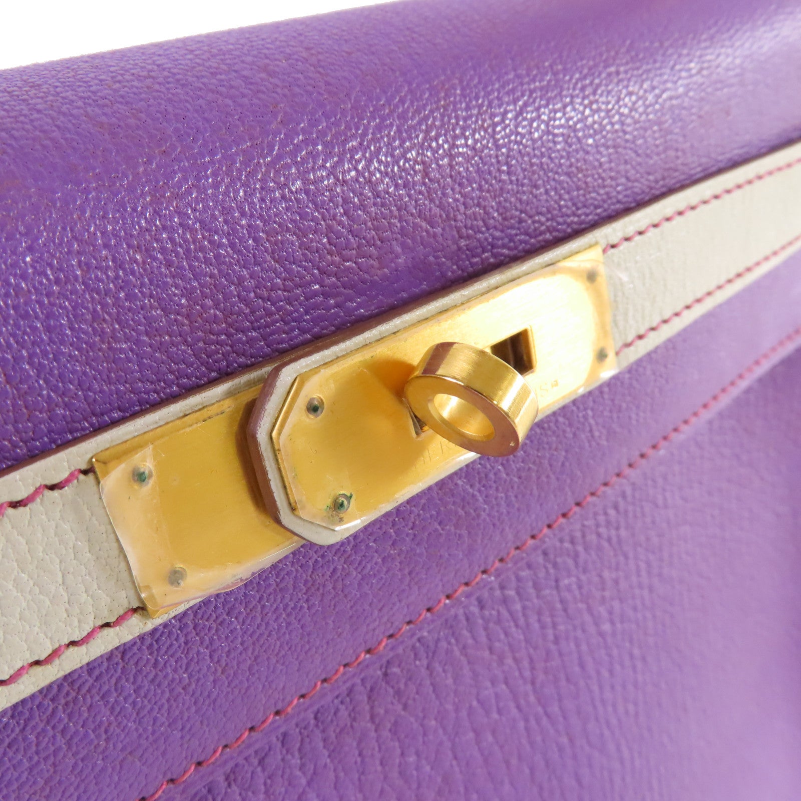 HERMES 【激減優惠】Clemence皮革Kelly 28 2Way Shoulder Bag金扣手挽肩背兩用袋9P Parme帕爾馬紫色/8U Bleu Glacier 冰川藍色
