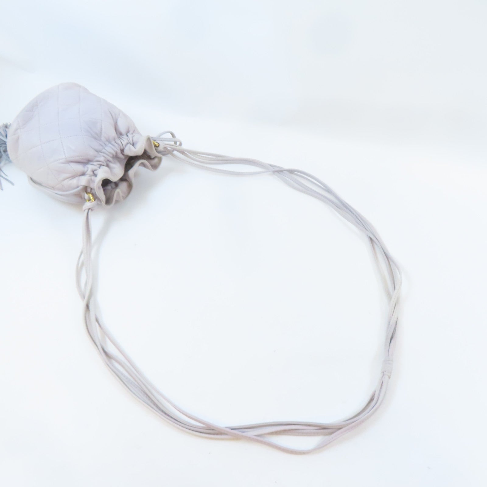 CHANEL 【激減優惠】菱格羊皮皮革Vintage Bucket Bag金扣肩背袋灰色