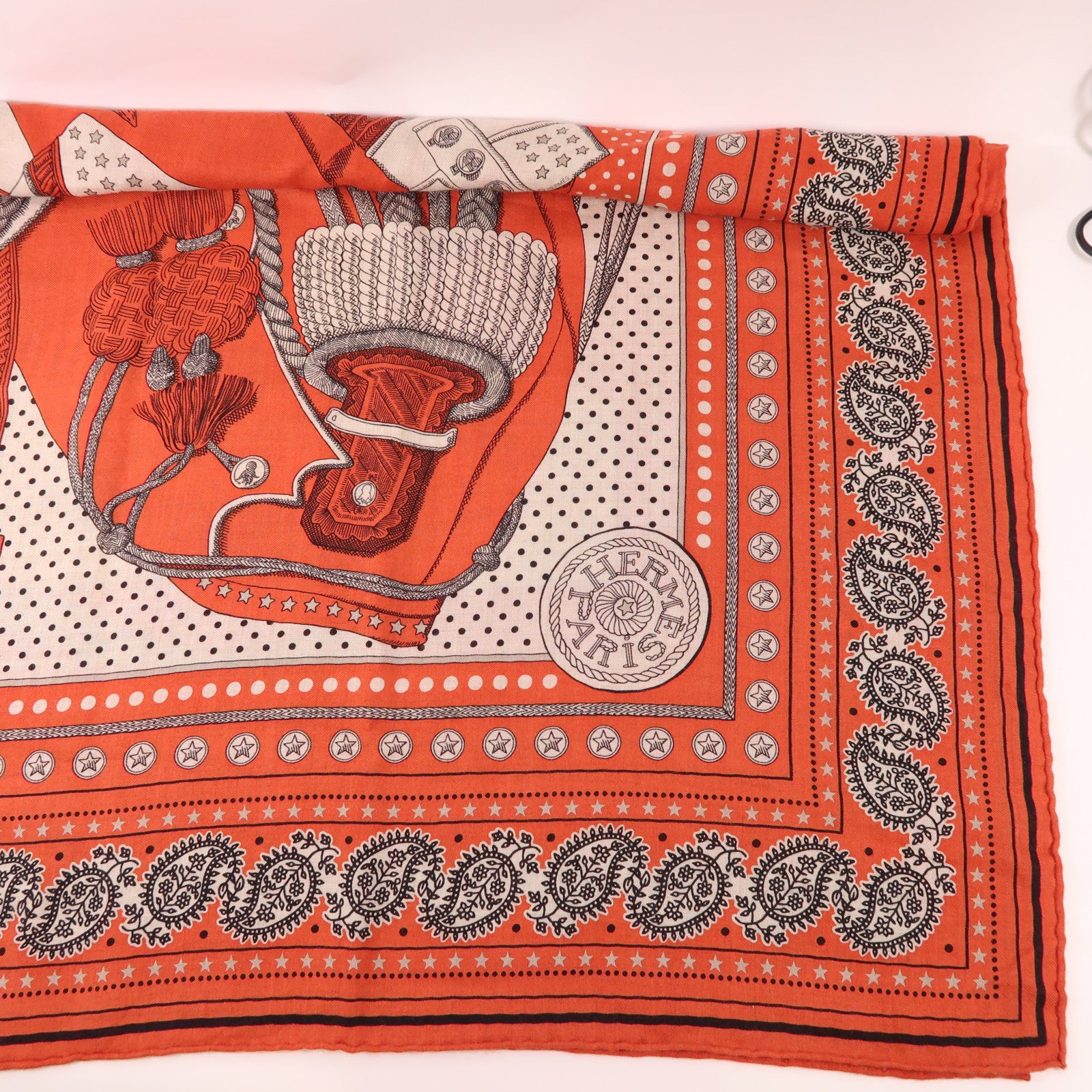 HERMES Scarf 140X140 Cashmere Silk Rouge Tomate