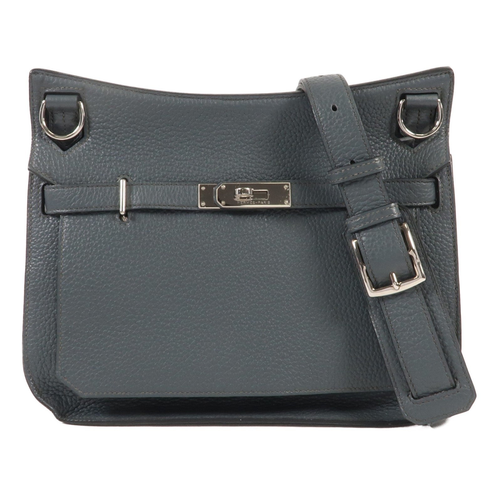 HERMES Clemence皮革Jypsiere 28銀扣肩背袋Blue Orage