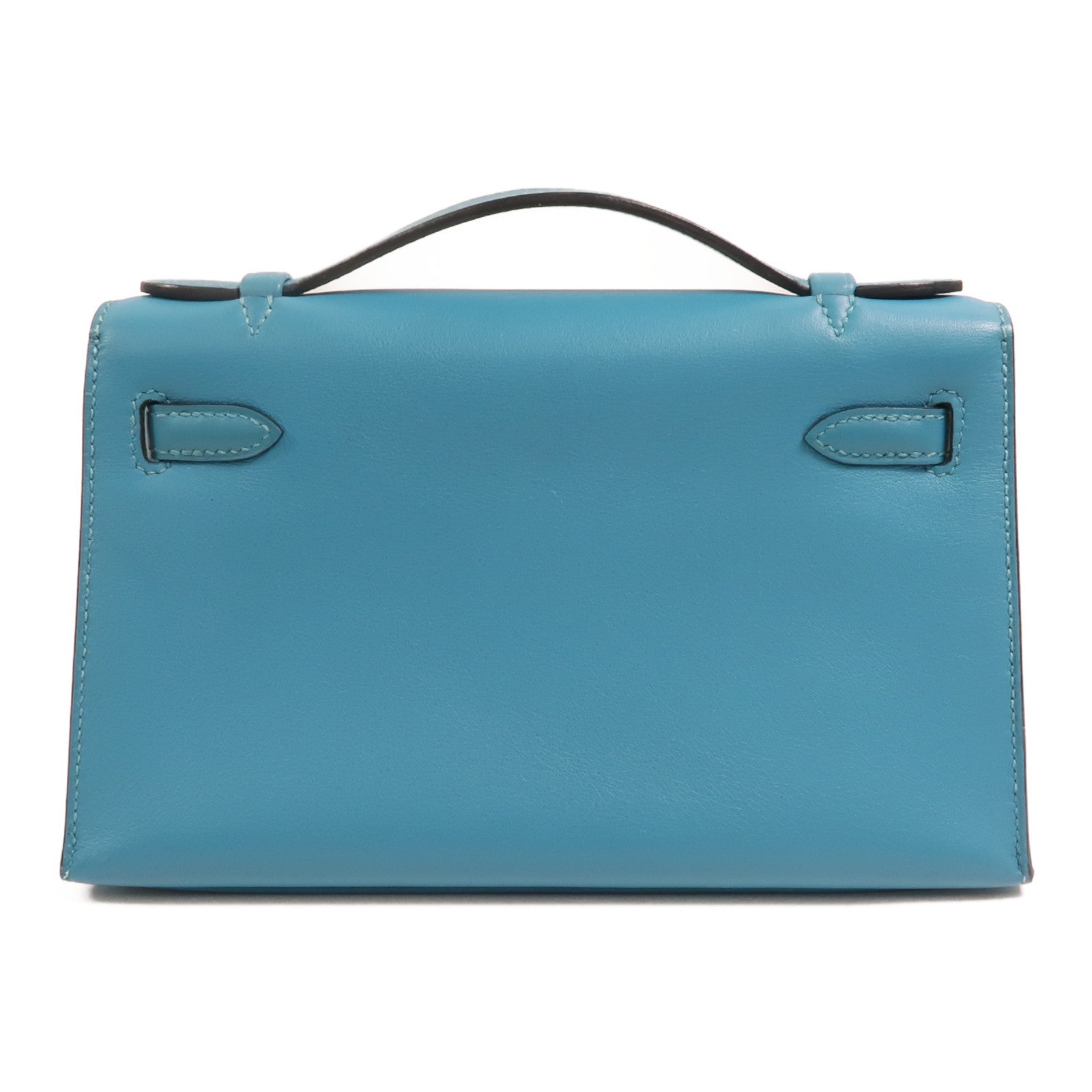 HERMES Swift皮革Mini Kelly I銀扣手挽袋Turquoise