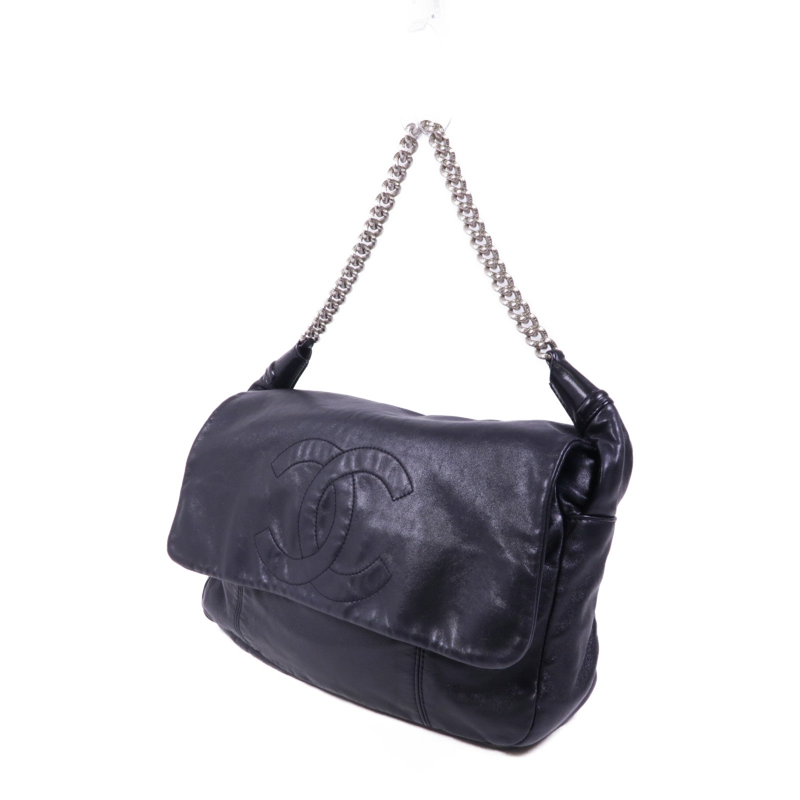 CHANEL 牛皮皮革Chain Shoulder銀扣鏈帶肩背袋