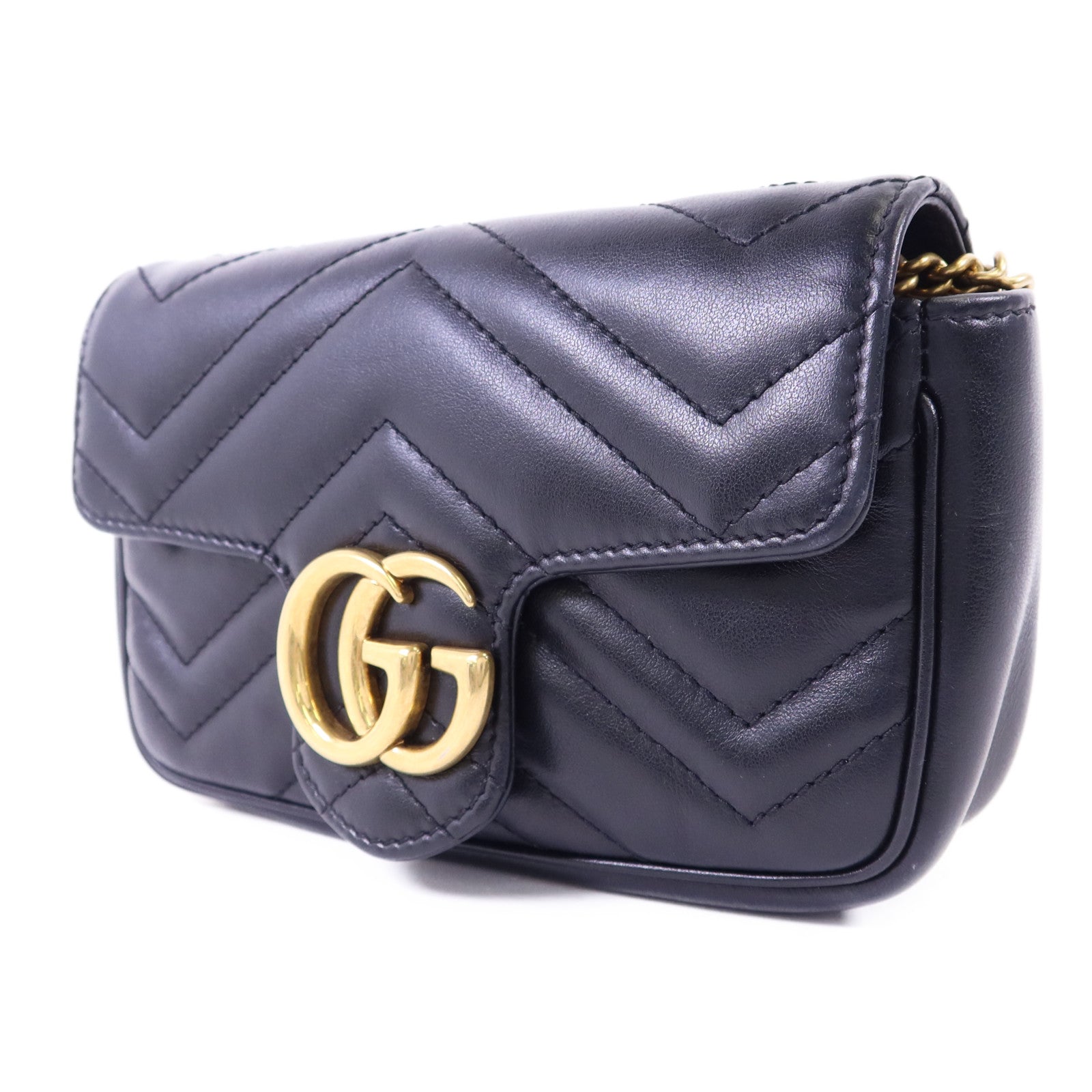 GUCCI 牛皮皮革GG Marmont Super Mini金扣鏈帶肩背袋