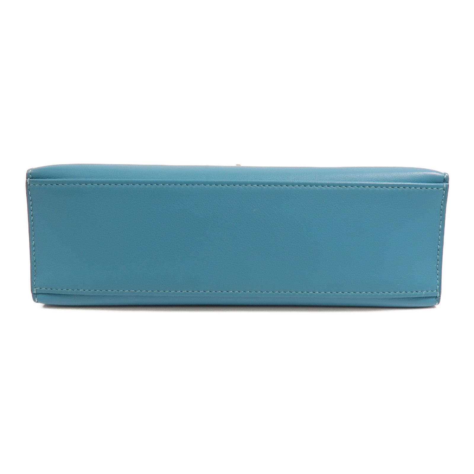 HERMES Swift皮革Mini Kelly I銀扣手挽袋Turquoise