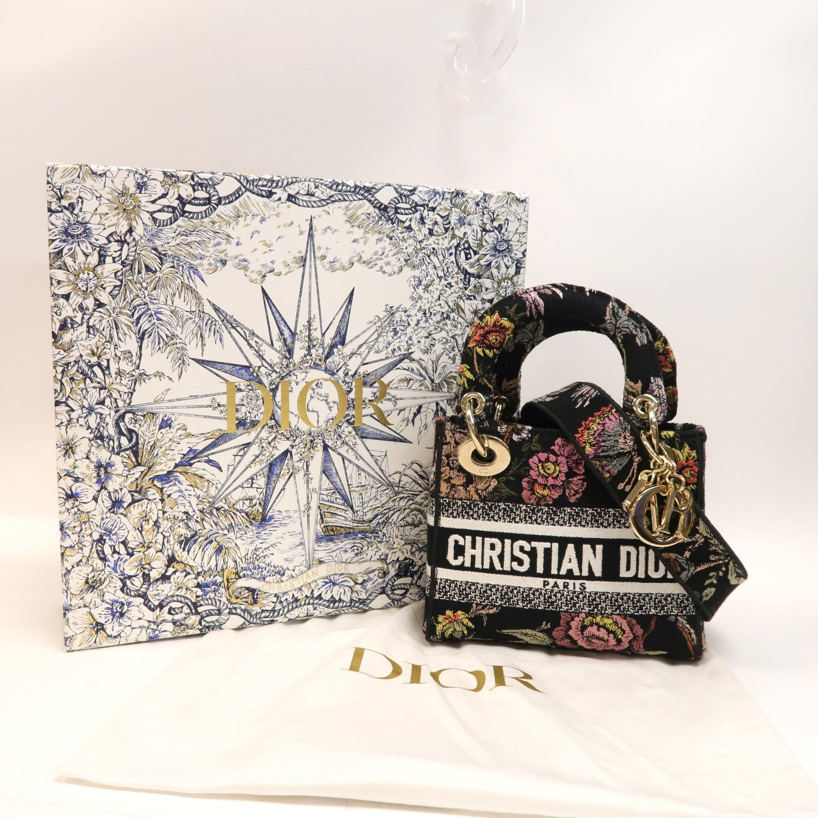 Dior 帆布Lady D-Lite金扣手挽肩背兩用袋黑色/粉紅色/黃色