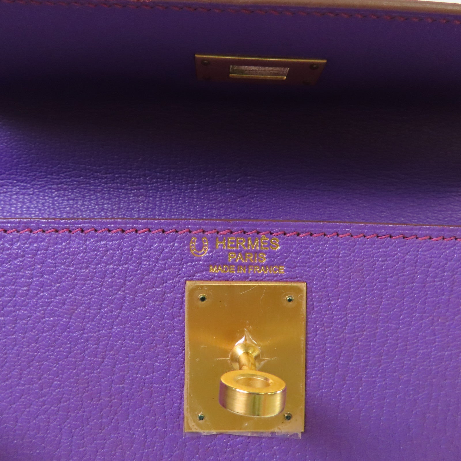 HERMES 【激減優惠】Clemence皮革Kelly 28 2Way Shoulder Bag金扣手挽肩背兩用袋9P Parme帕爾馬紫色/8U Bleu Glacier 冰川藍色