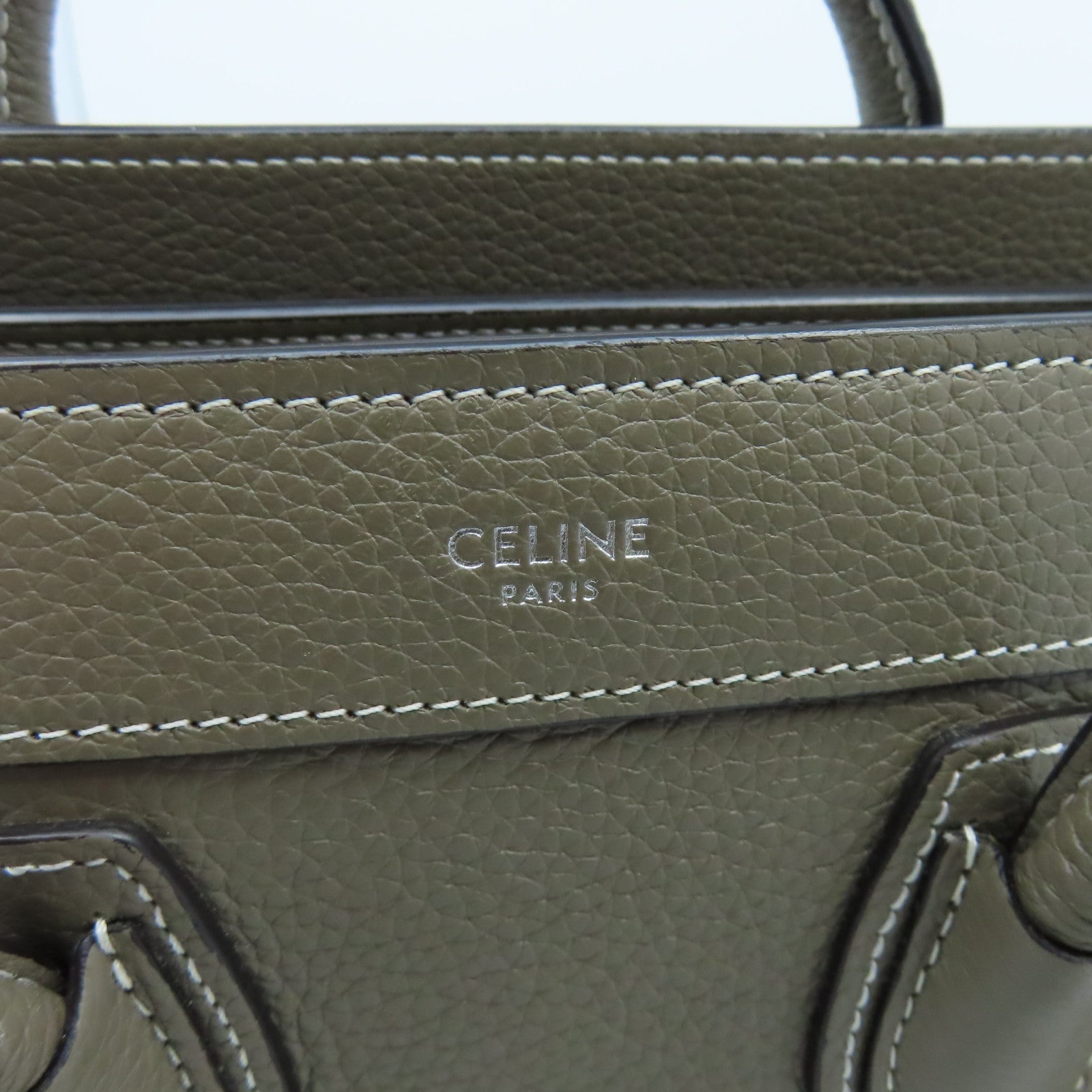 CELINE 【激減優惠】牛皮皮革Nano Luggage Shoulder Bag銀扣手挽肩背兩用袋灰色