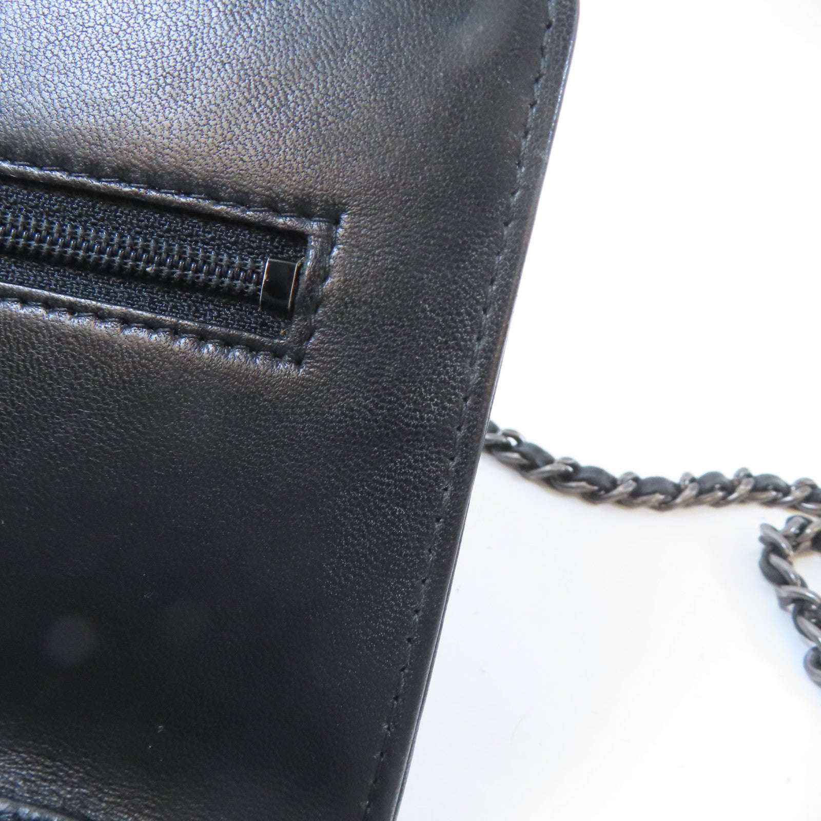 CHANEL 菱格牛皮皮革Chanel Boy Wallet On Chain鏈帶肩背袋黑色
