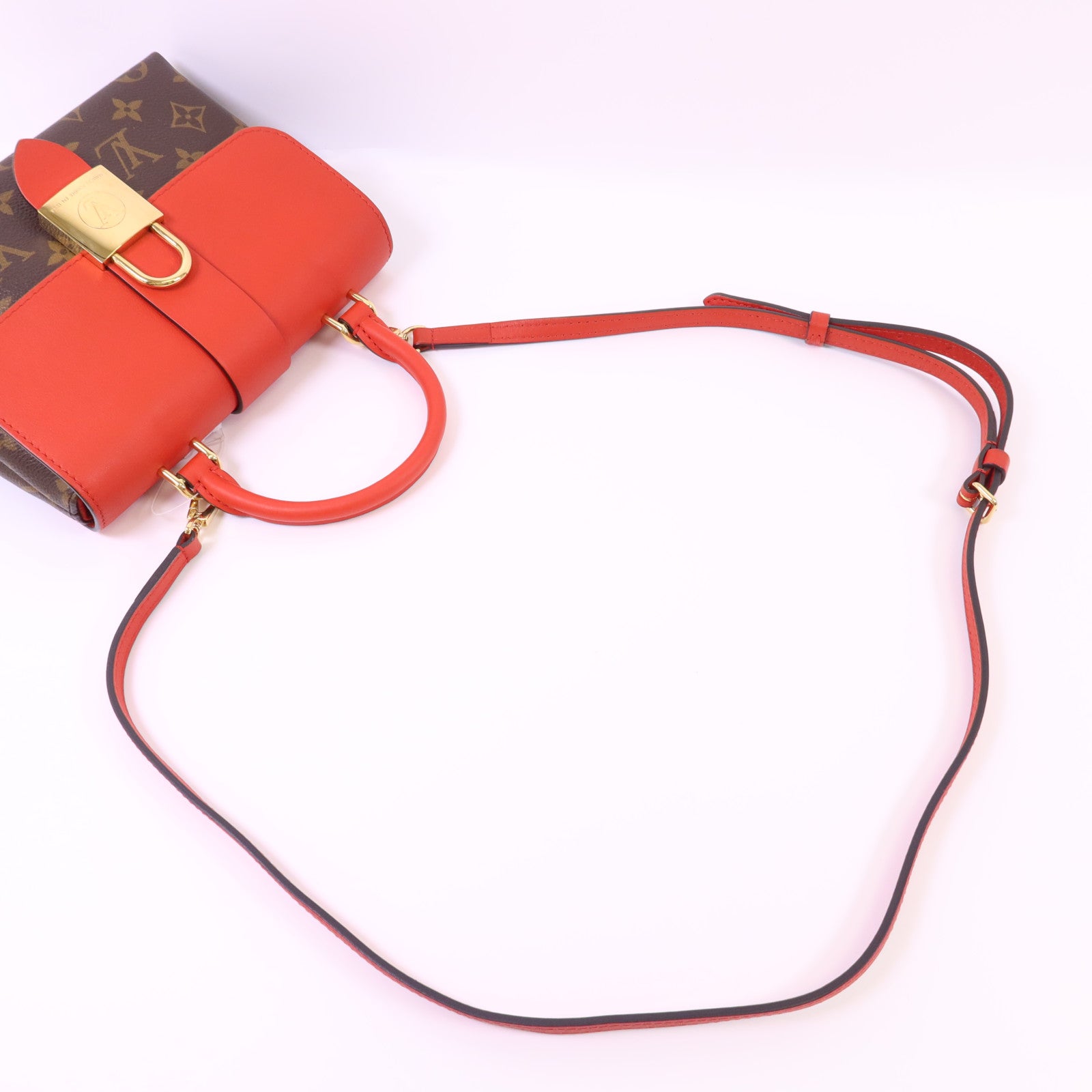 LOUIS VUITTON Monogram Locky BB金扣手挽肩背棕色/紅色