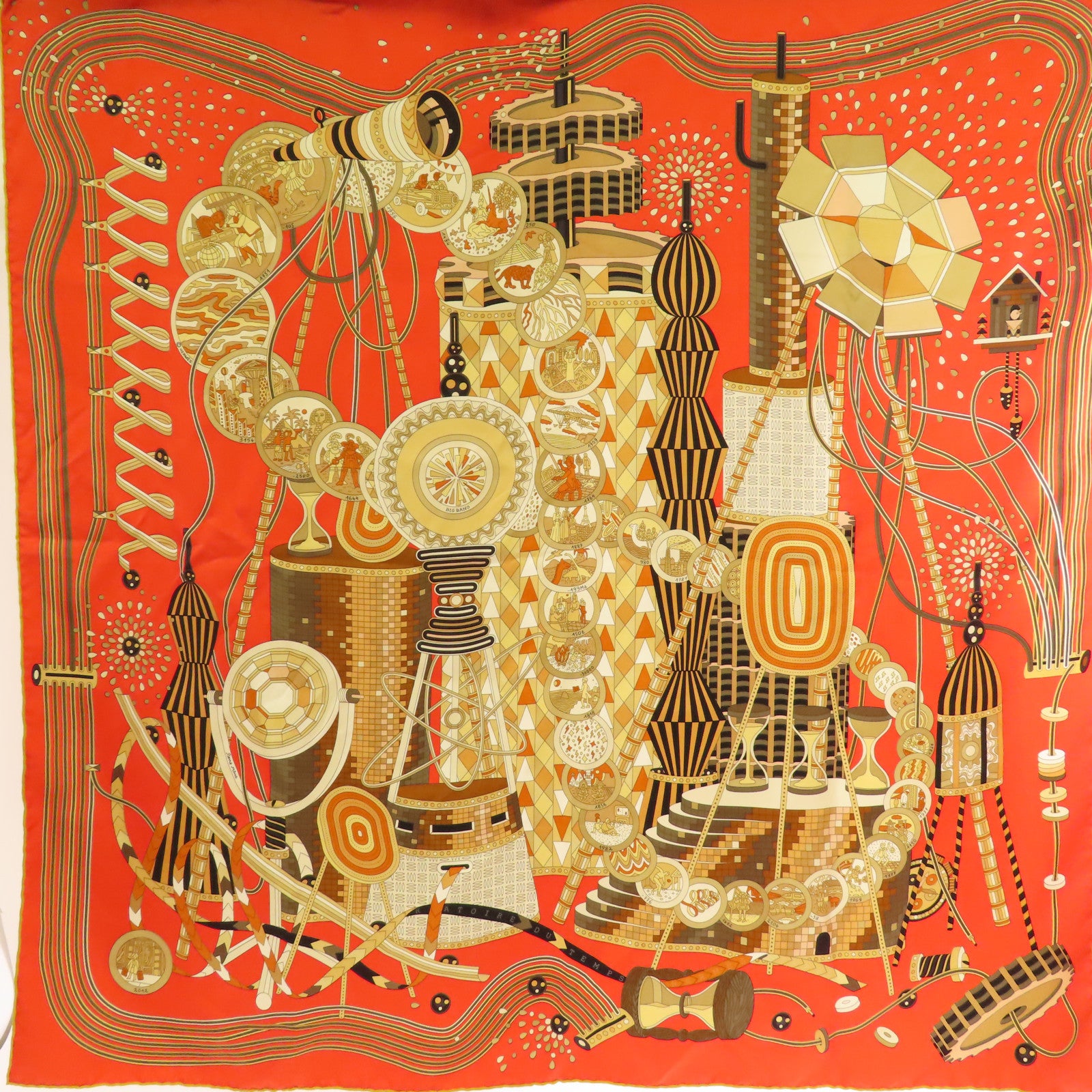 HERMES Scarf 90x90cm Scarf Silk Red/Multicolor